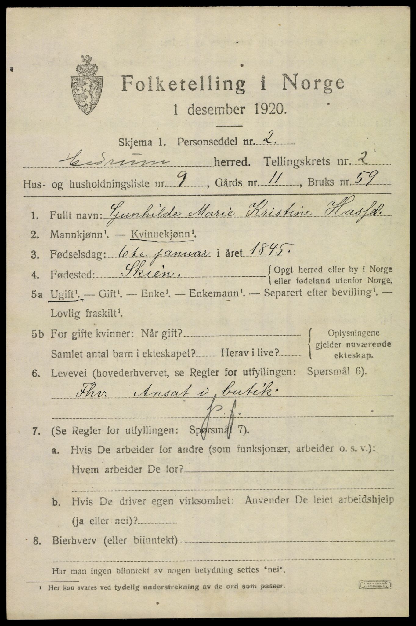 SAKO, 1920 census for Hedrum, 1920, p. 2513