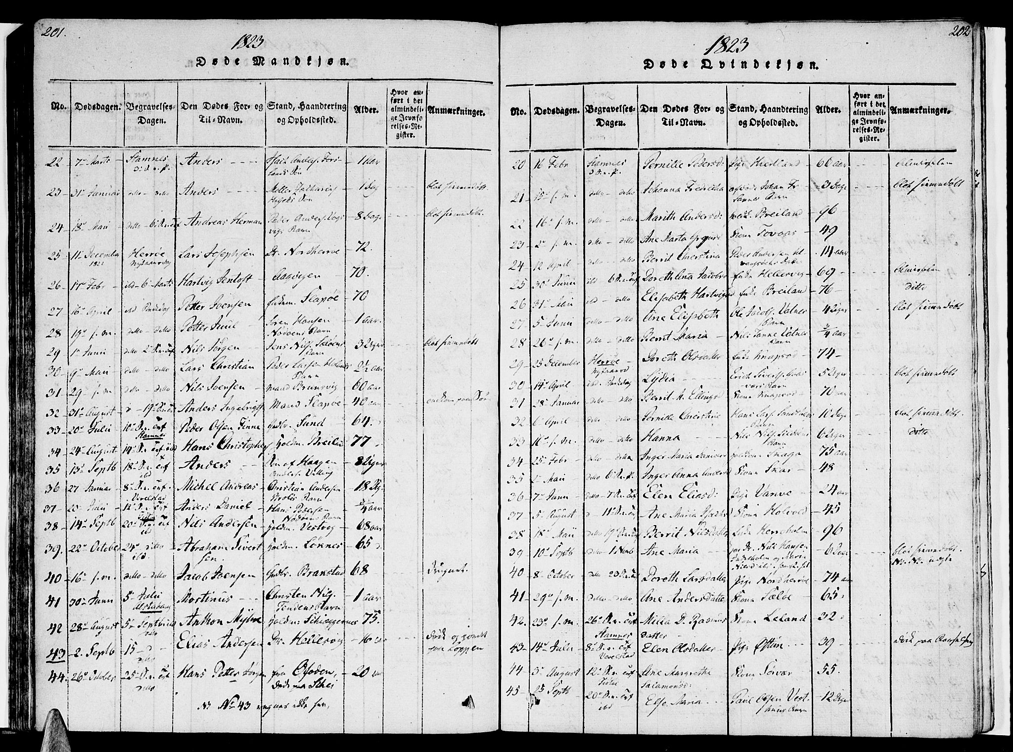 Ministerialprotokoller, klokkerbøker og fødselsregistre - Nordland, SAT/A-1459/830/L0445: Parish register (official) no. 830A09, 1820-1830, p. 201-202