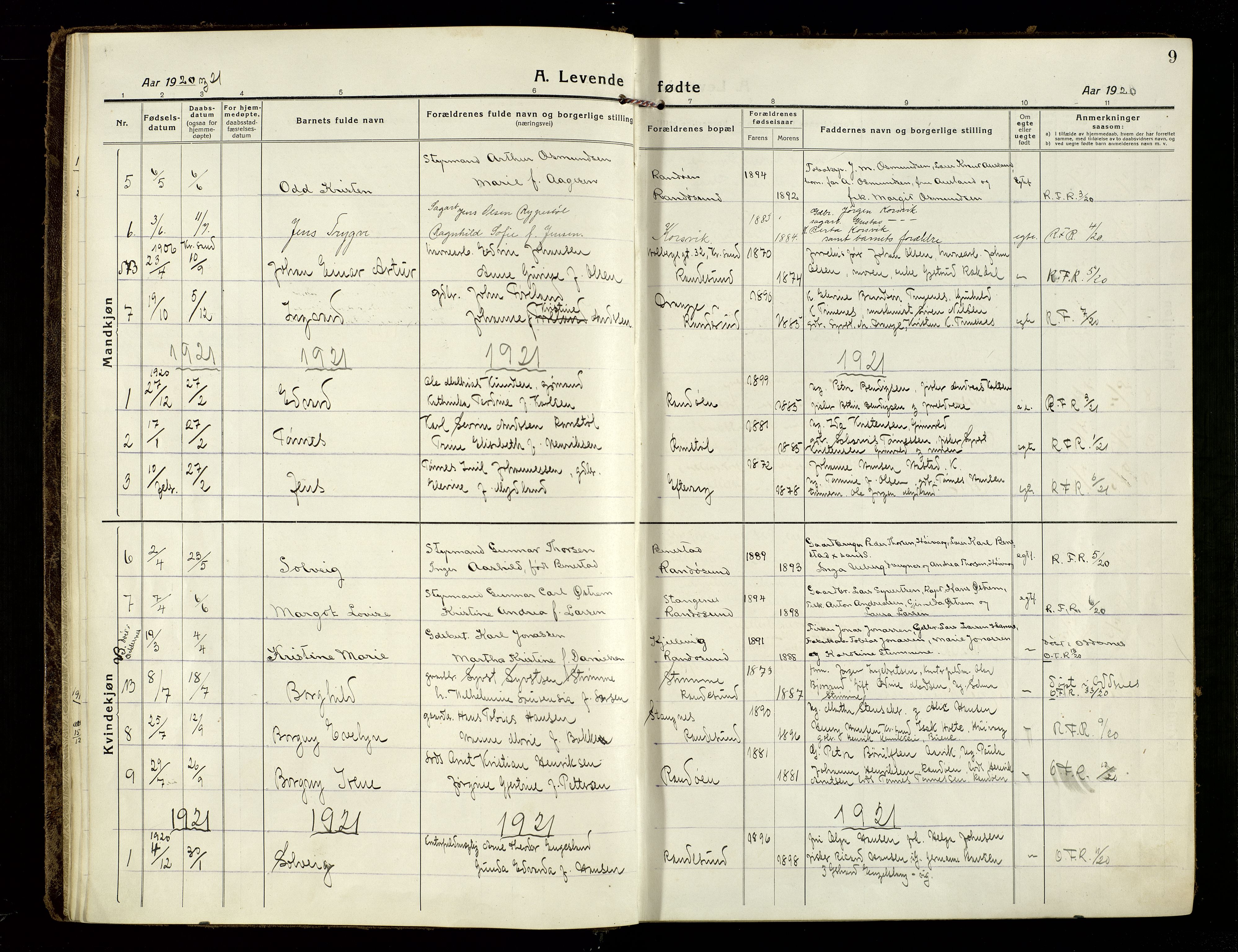 Oddernes sokneprestkontor, SAK/1111-0033/F/Fa/Fab/L0004: Parish register (official) no. A 4, 1916-1935, p. 9