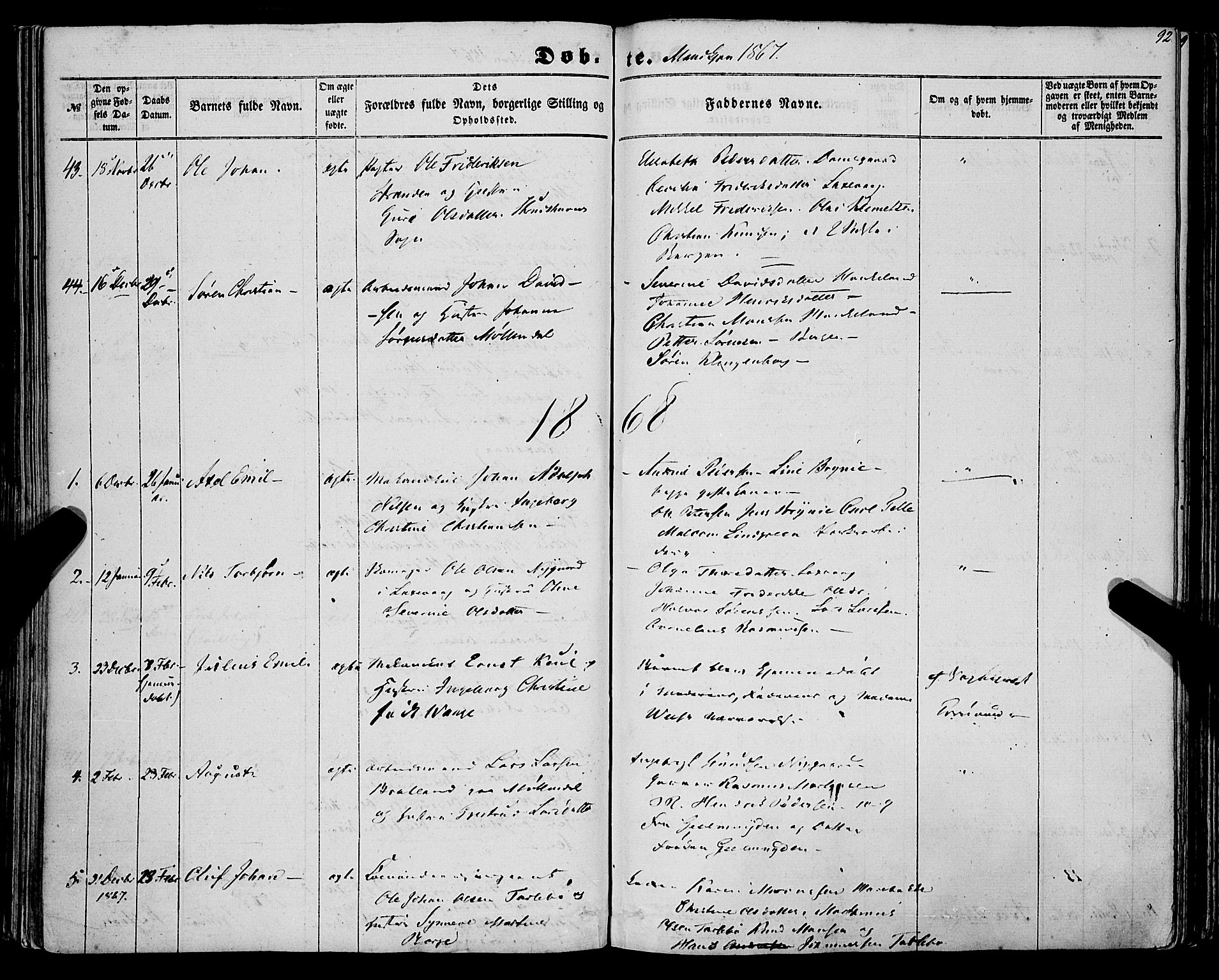 St. Jørgens hospital og Årstad sokneprestembete, AV/SAB-A-99934: Parish register (official) no. A 5, 1857-1869, p. 92