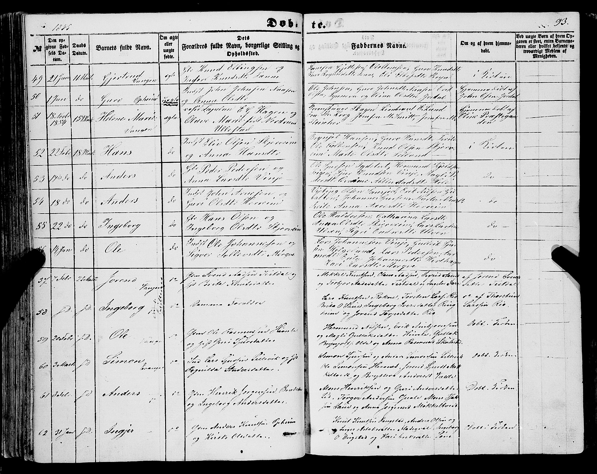 Voss sokneprestembete, SAB/A-79001/H/Haa: Parish register (official) no. A 16, 1849-1863, p. 93