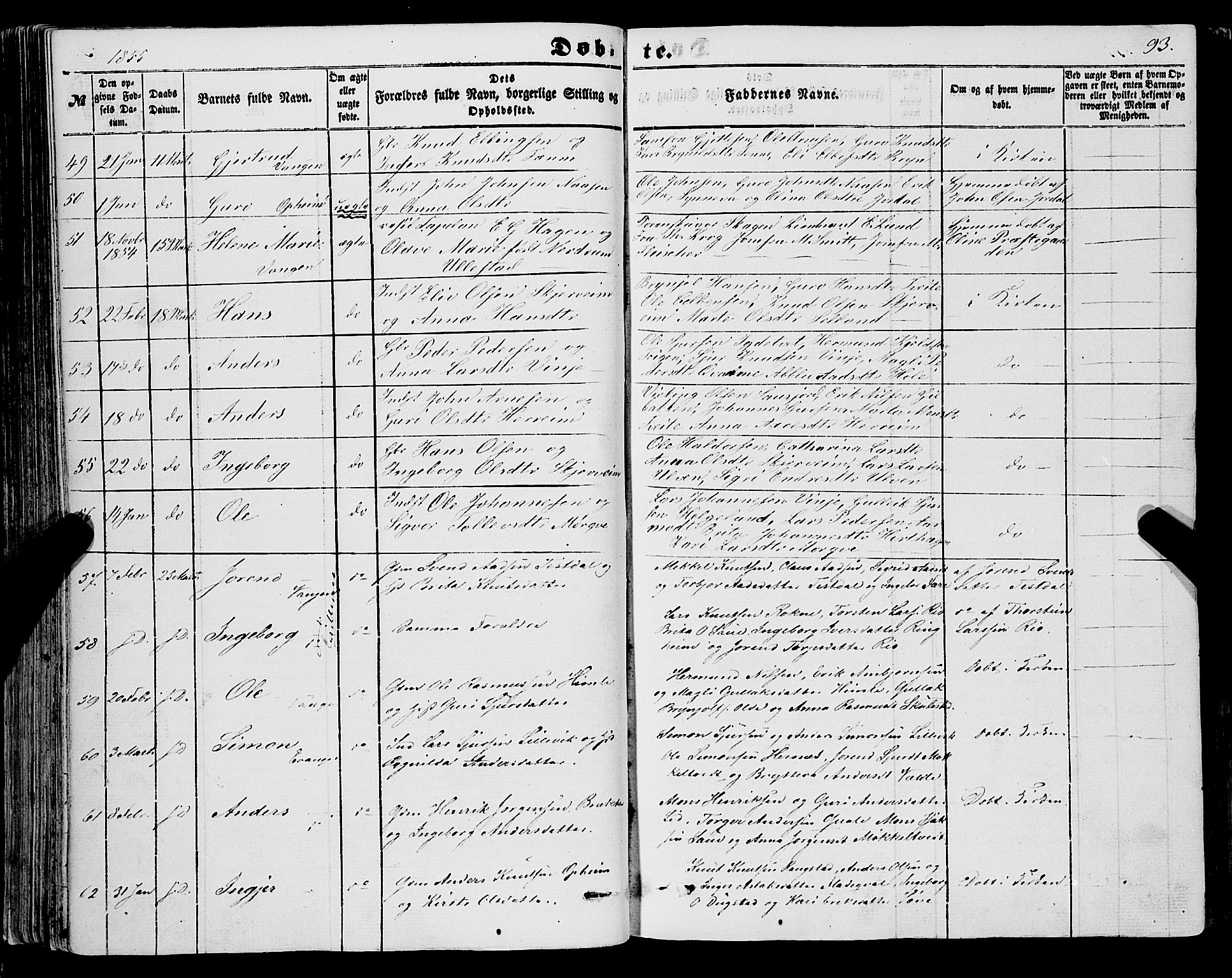 Voss sokneprestembete, AV/SAB-A-79001/H/Haa: Parish register (official) no. A 16, 1849-1863, p. 93