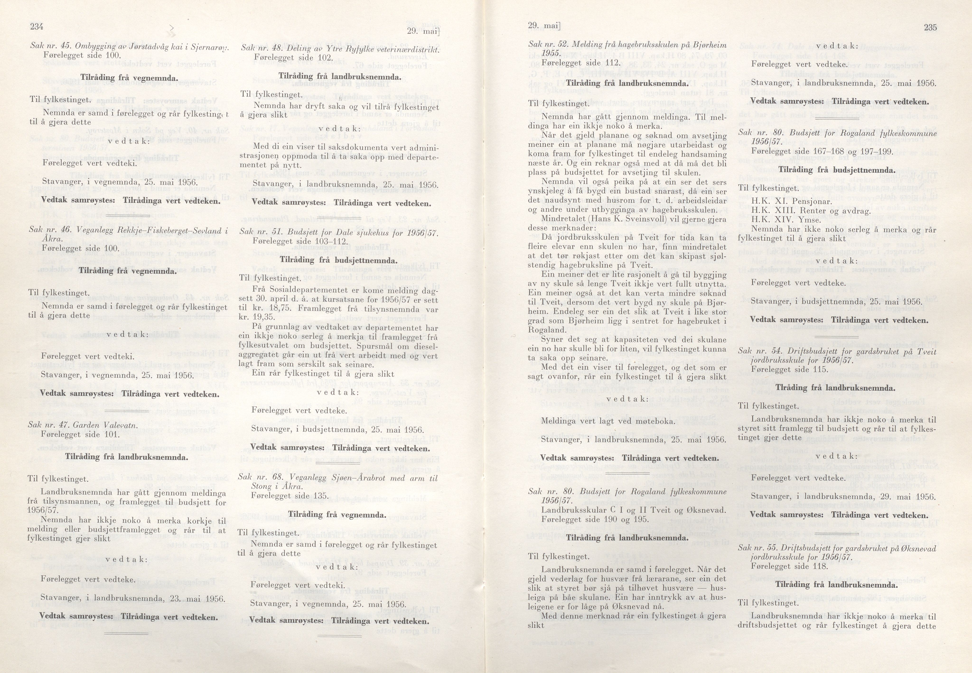 Rogaland fylkeskommune - Fylkesrådmannen , IKAR/A-900/A/Aa/Aaa/L0075: Møtebok , 1956, p. 234-235