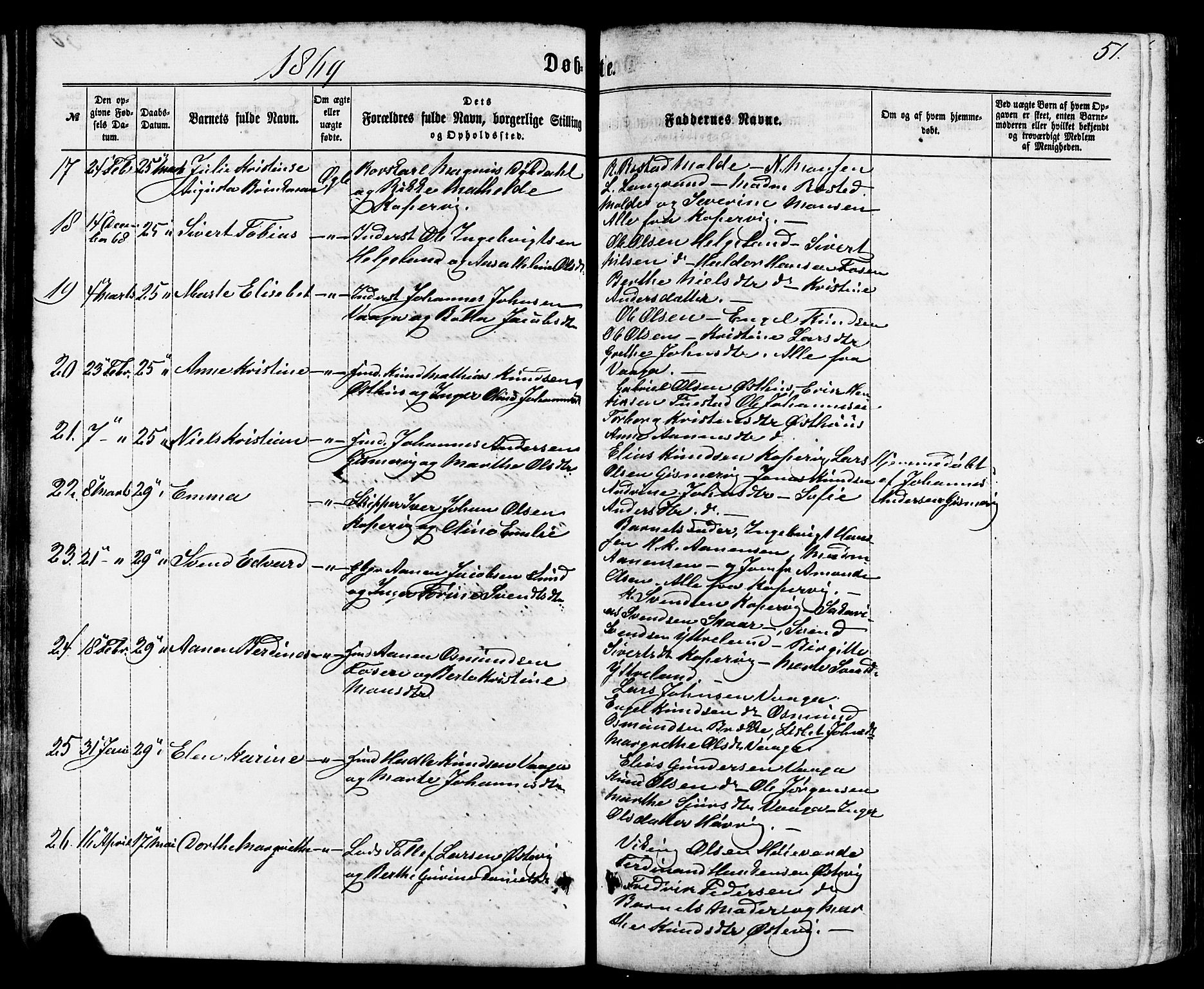 Avaldsnes sokneprestkontor, AV/SAST-A -101851/H/Ha/Haa/L0011: Parish register (official) no. A 11, 1861-1880, p. 51