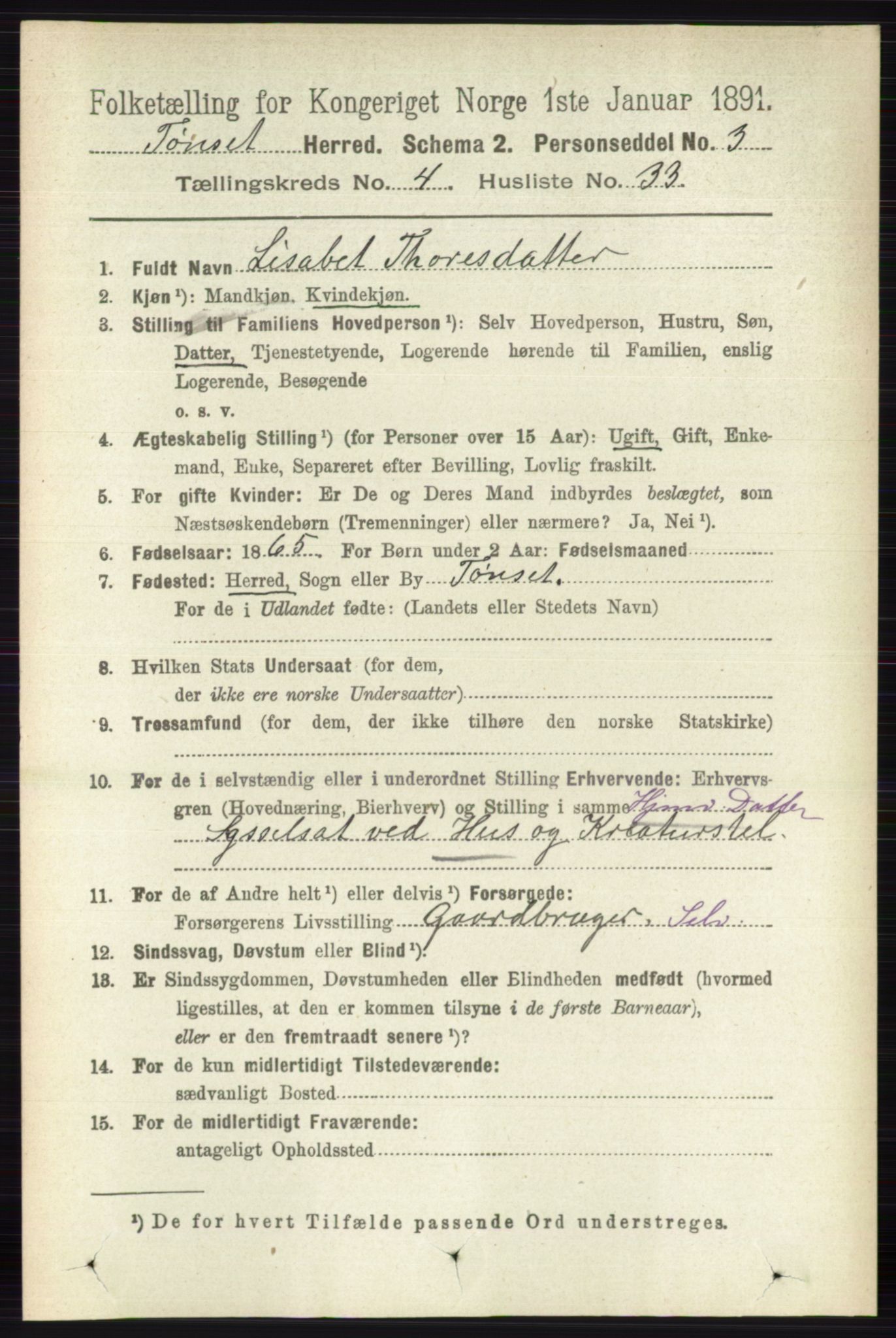 RA, 1891 census for 0437 Tynset, 1891, p. 952