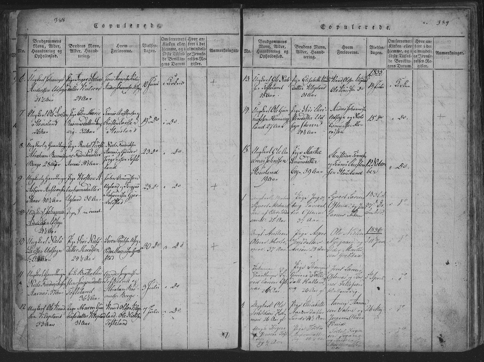 Søgne sokneprestkontor, SAK/1111-0037/F/Fa/Fab/L0008: Parish register (official) no. A 8, 1821-1838, p. 388-389