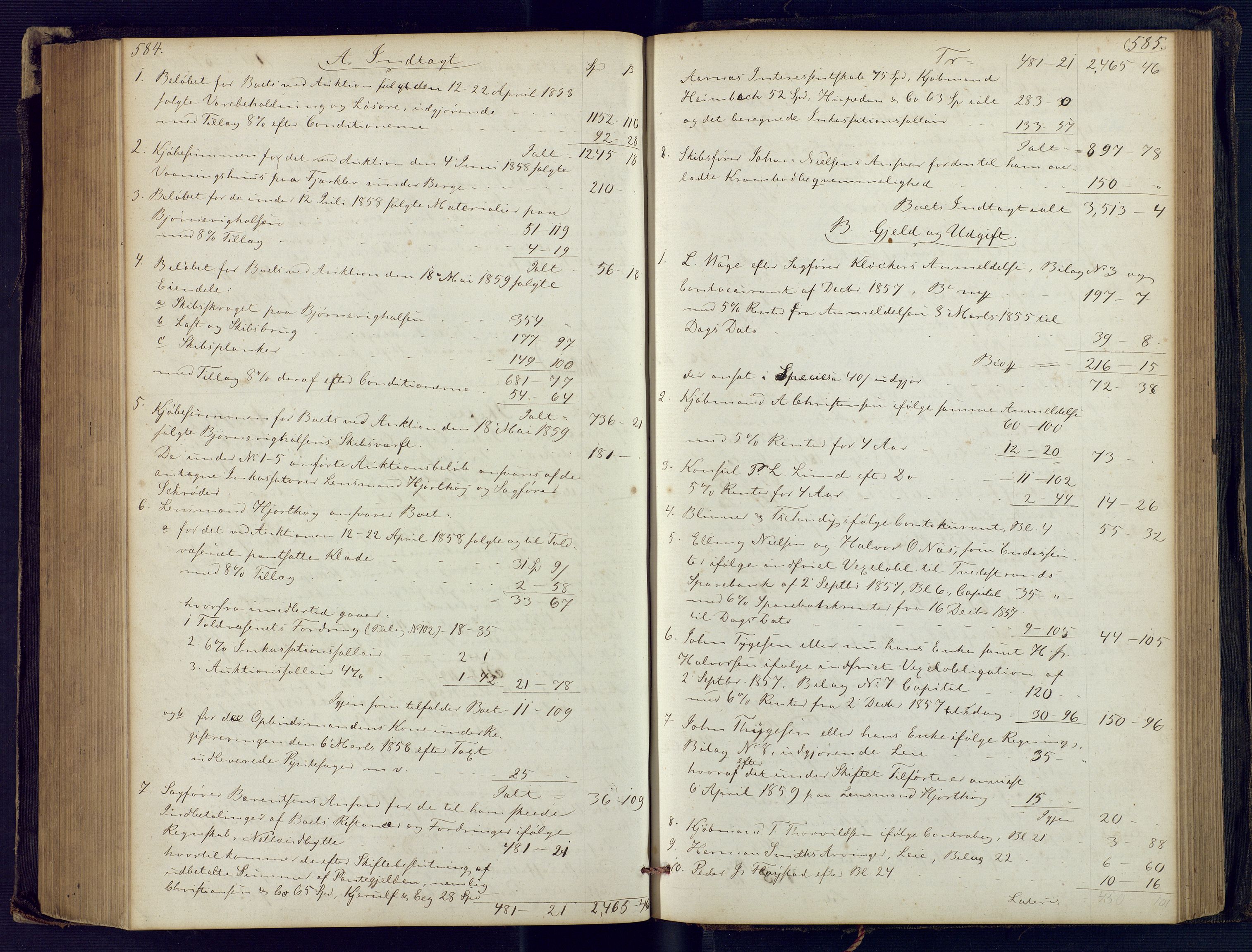 Holt sorenskriveri, SAK/1221-0002/H/Hc/L0029: Skifteutlodningsprotokoll nr. 4 med løst register, 1857-1862, p. 584-585