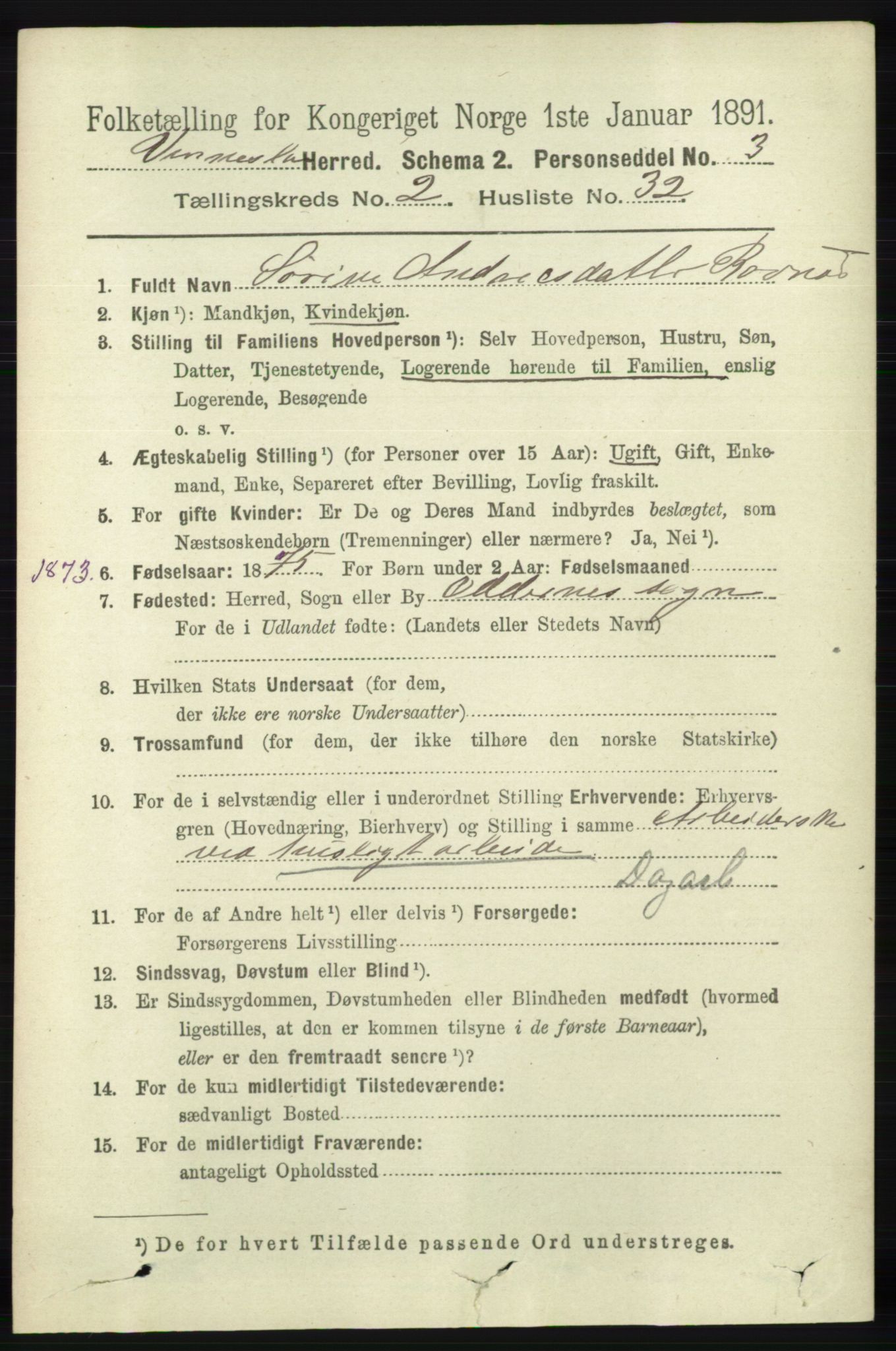 RA, 1891 census for 1014 Vennesla, 1891, p. 605