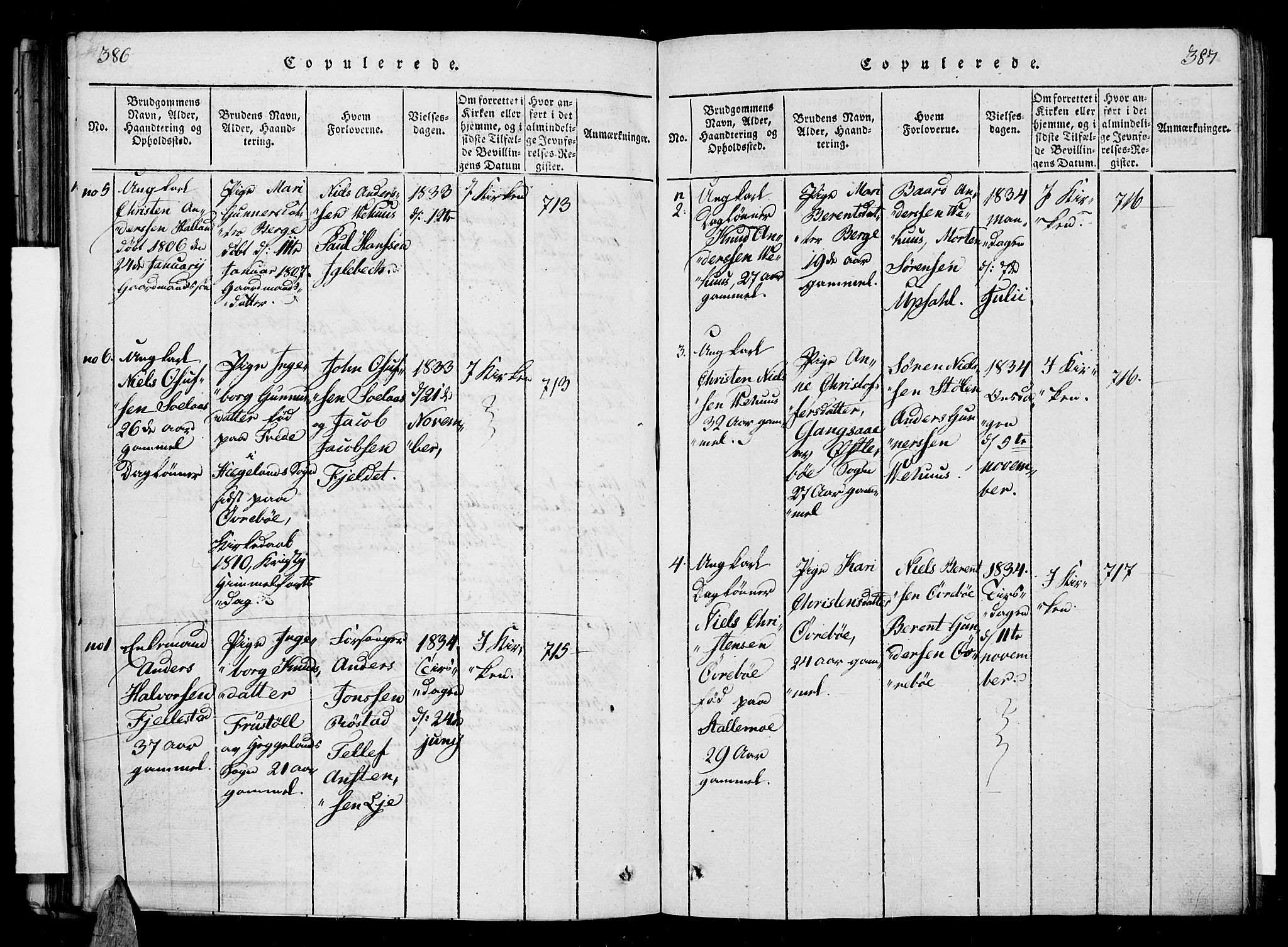 Vennesla sokneprestkontor, SAK/1111-0045/Fa/Fac/L0003: Parish register (official) no. A 3, 1820-1834, p. 386-387