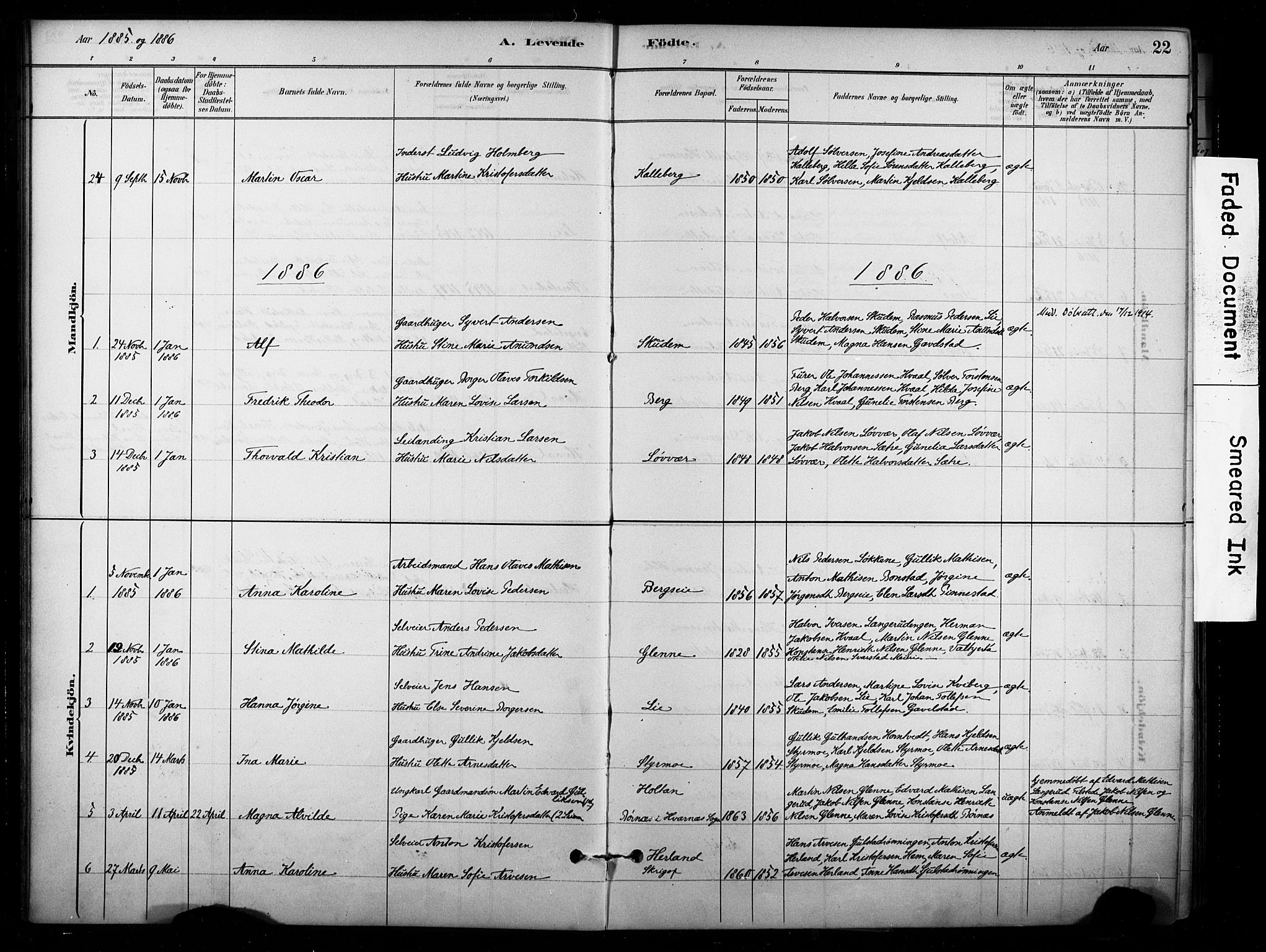 Lardal kirkebøker, AV/SAKO-A-350/F/Fb/L0001: Parish register (official) no. II 1, 1881-1911, p. 22