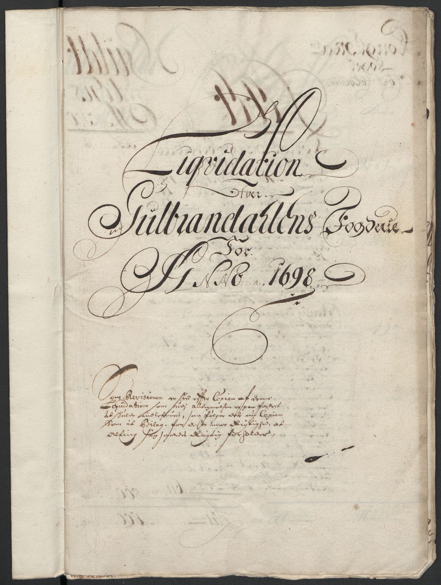 Rentekammeret inntil 1814, Reviderte regnskaper, Fogderegnskap, RA/EA-4092/R17/L1171: Fogderegnskap Gudbrandsdal, 1698, p. 3