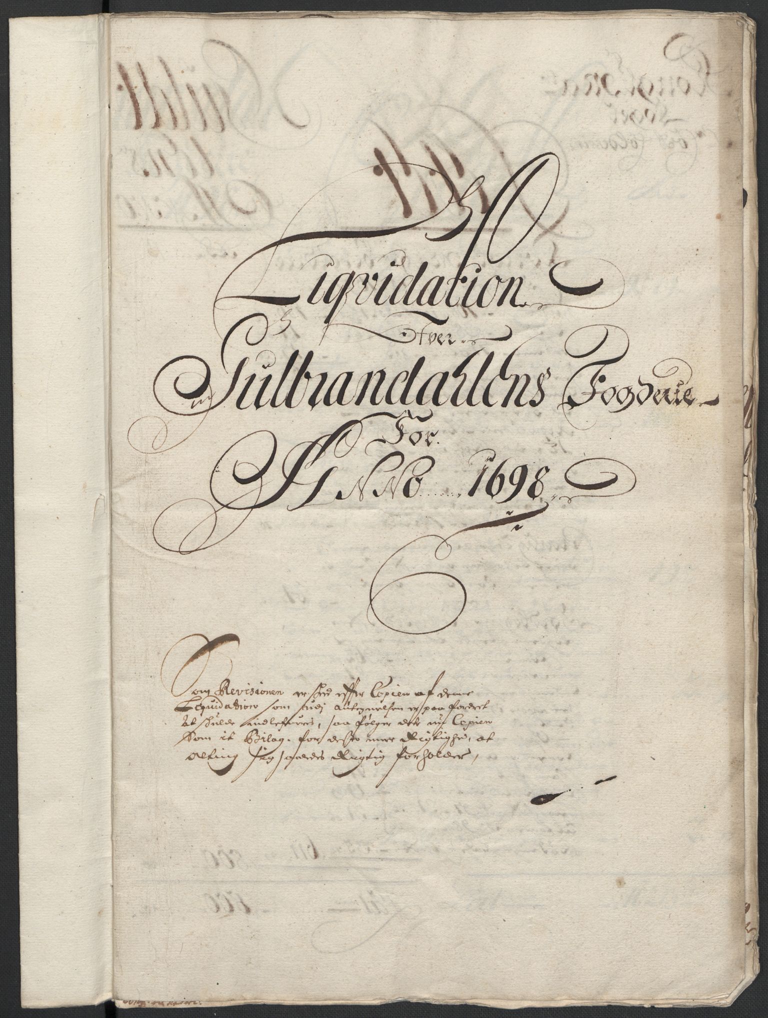 Rentekammeret inntil 1814, Reviderte regnskaper, Fogderegnskap, AV/RA-EA-4092/R17/L1171: Fogderegnskap Gudbrandsdal, 1698, p. 3