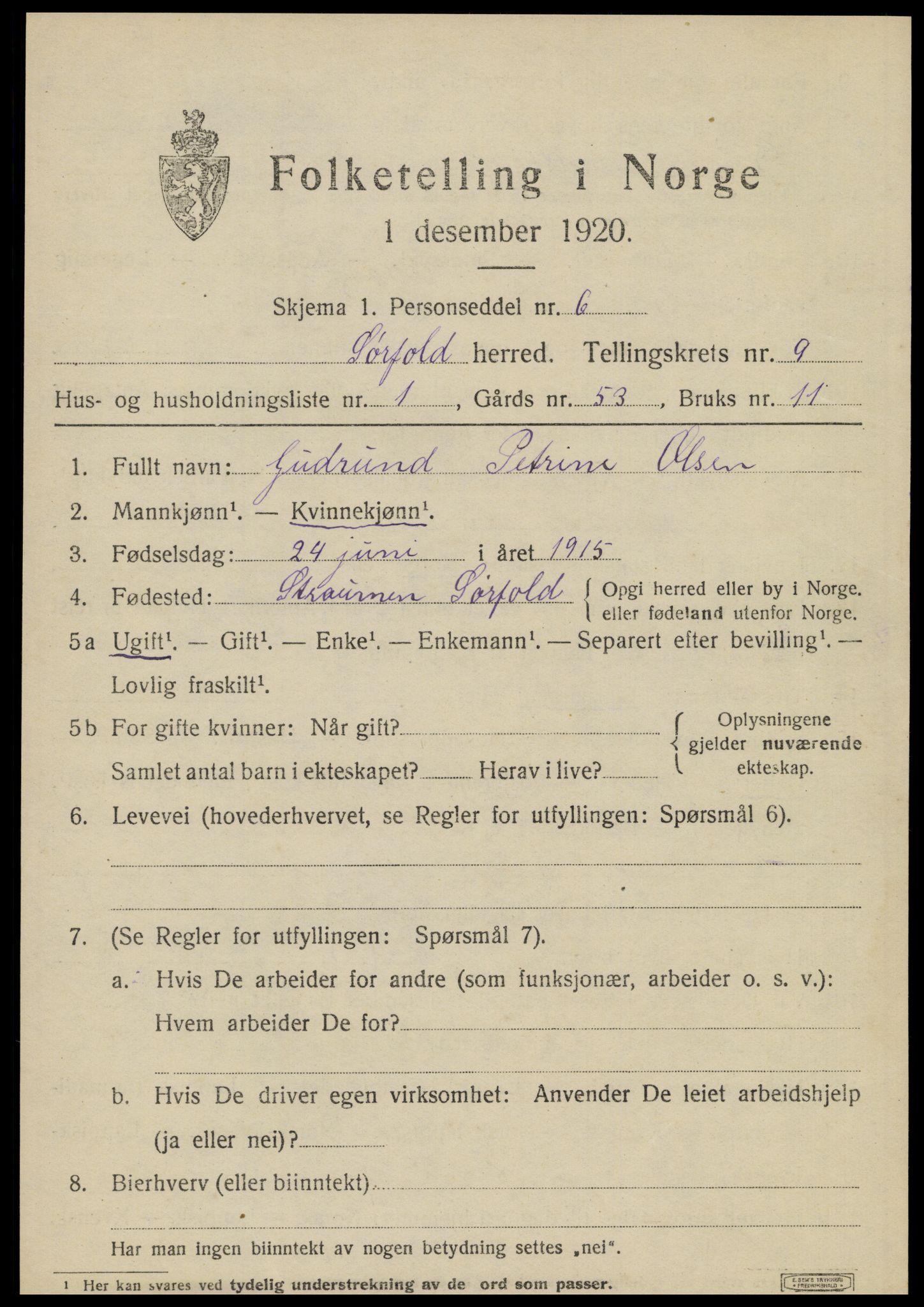 SAT, 1920 census for Sørfold, 1920, p. 4865