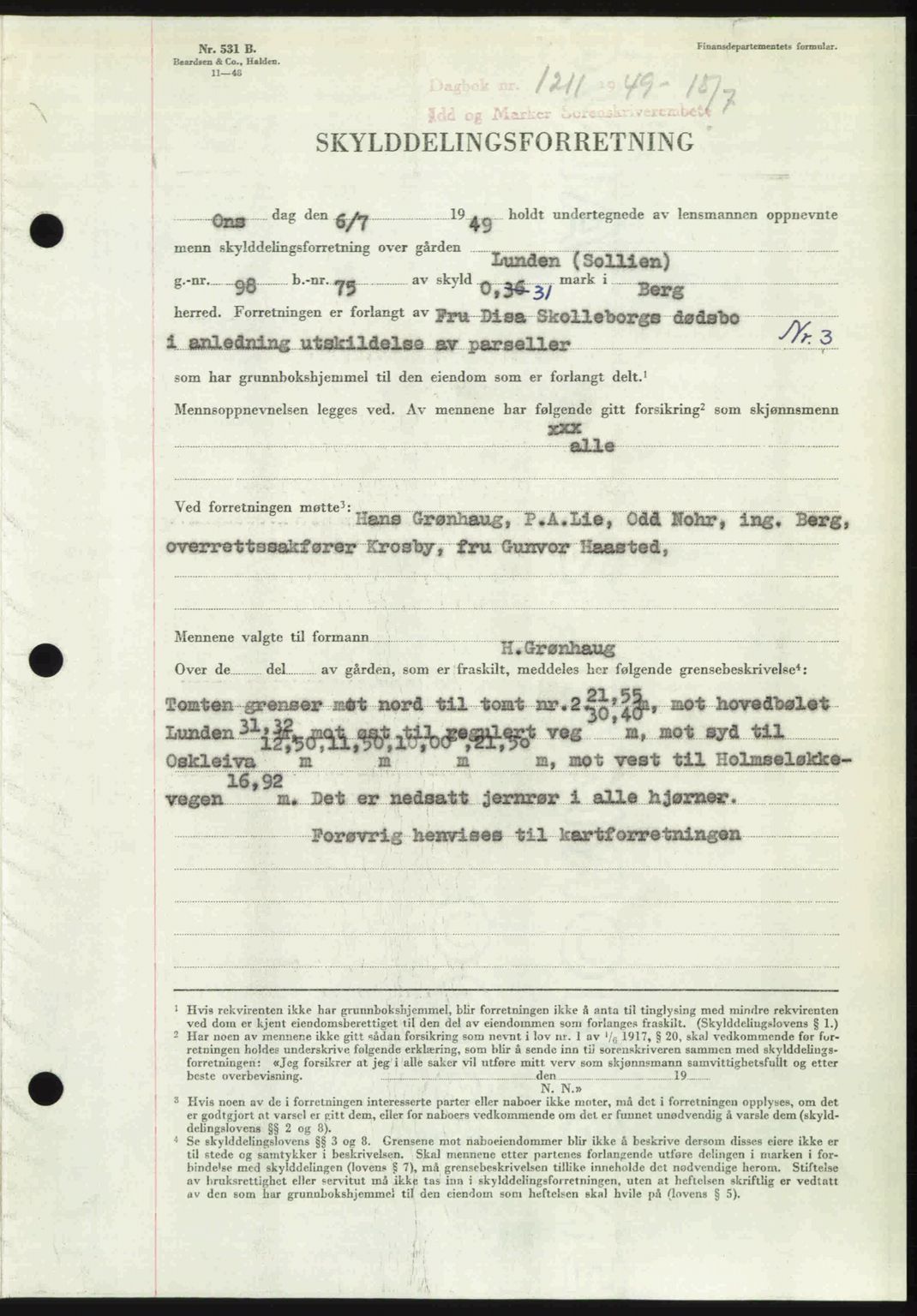 Idd og Marker sorenskriveri, AV/SAO-A-10283/G/Gb/Gbb/L0012: Mortgage book no. A12, 1949-1949, Diary no: : 1211/1949
