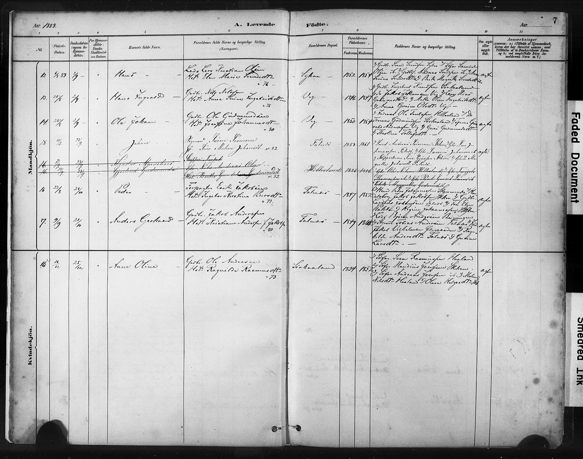 Skudenes sokneprestkontor, AV/SAST-A -101849/H/Ha/Haa/L0009: Parish register (official) no. A 6, 1882-1912, p. 7