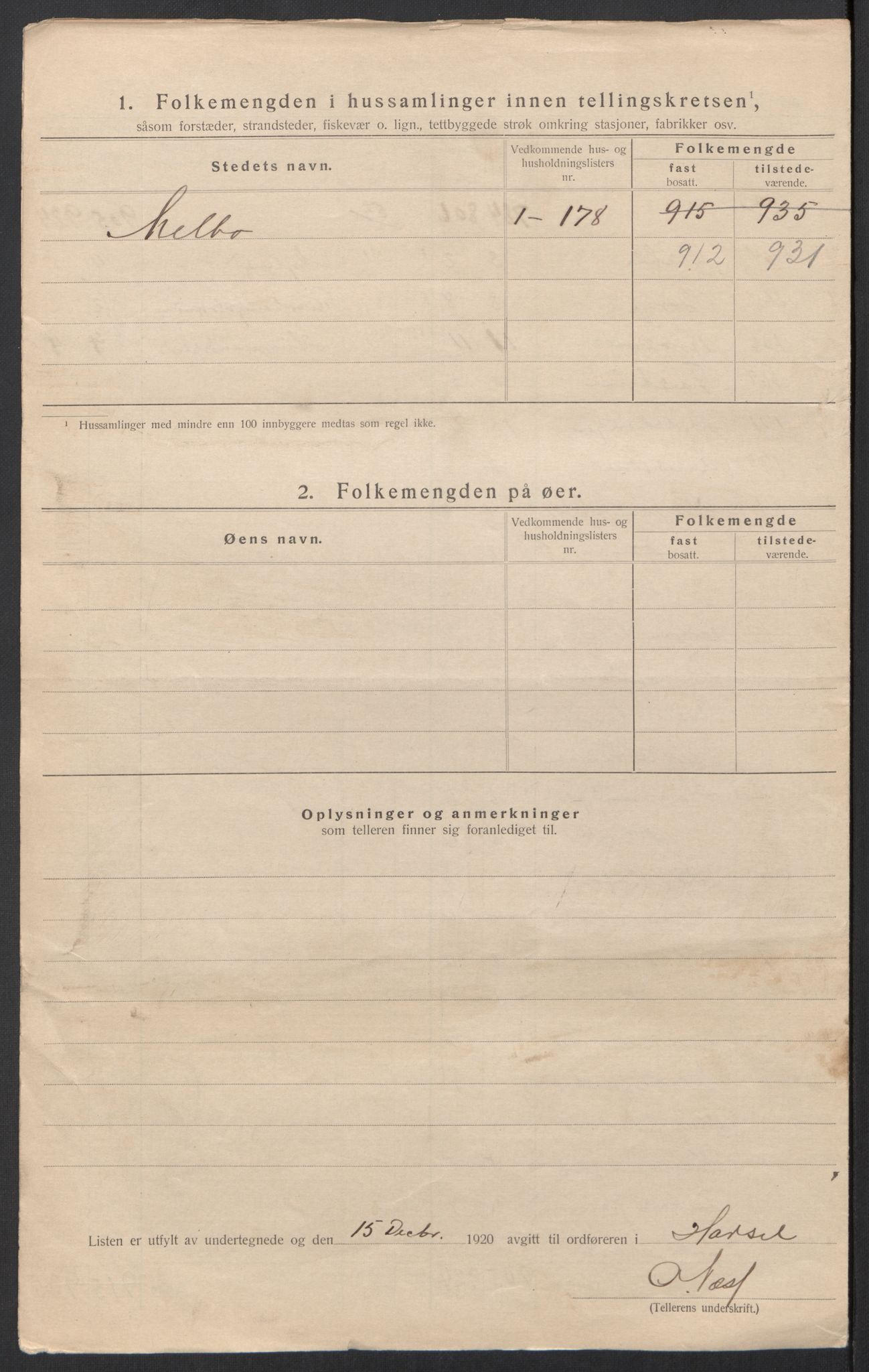 SAT, 1920 census for Hadsel, 1920, p. 52