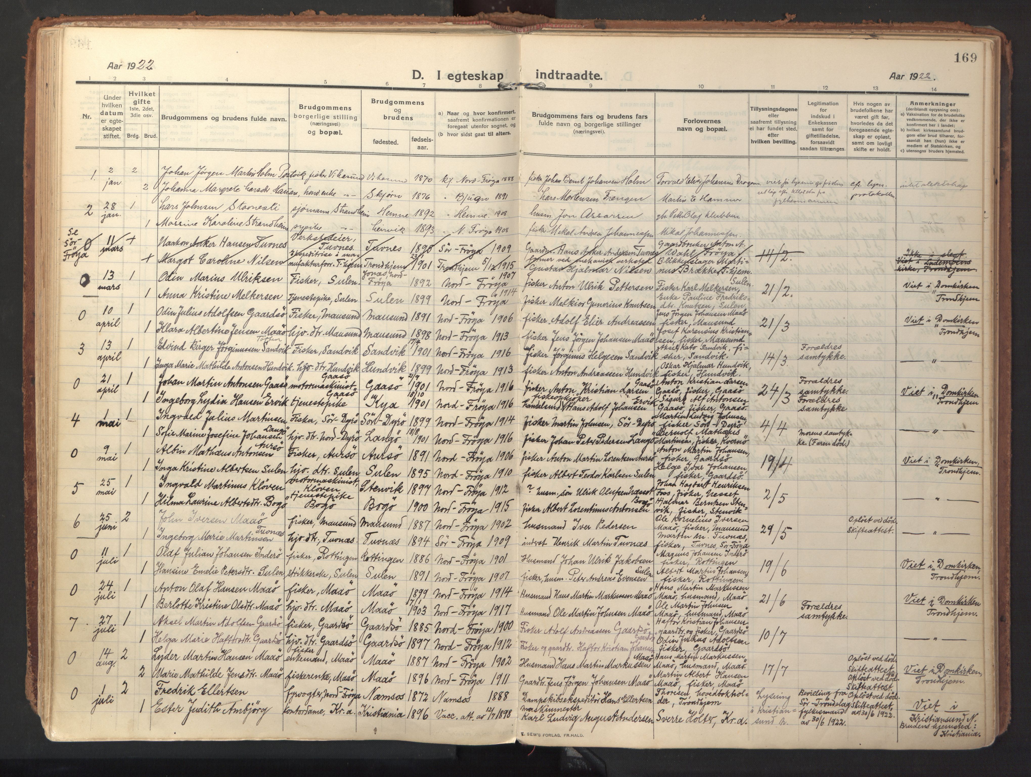 Ministerialprotokoller, klokkerbøker og fødselsregistre - Sør-Trøndelag, SAT/A-1456/640/L0581: Parish register (official) no. 640A06, 1910-1924, p. 169