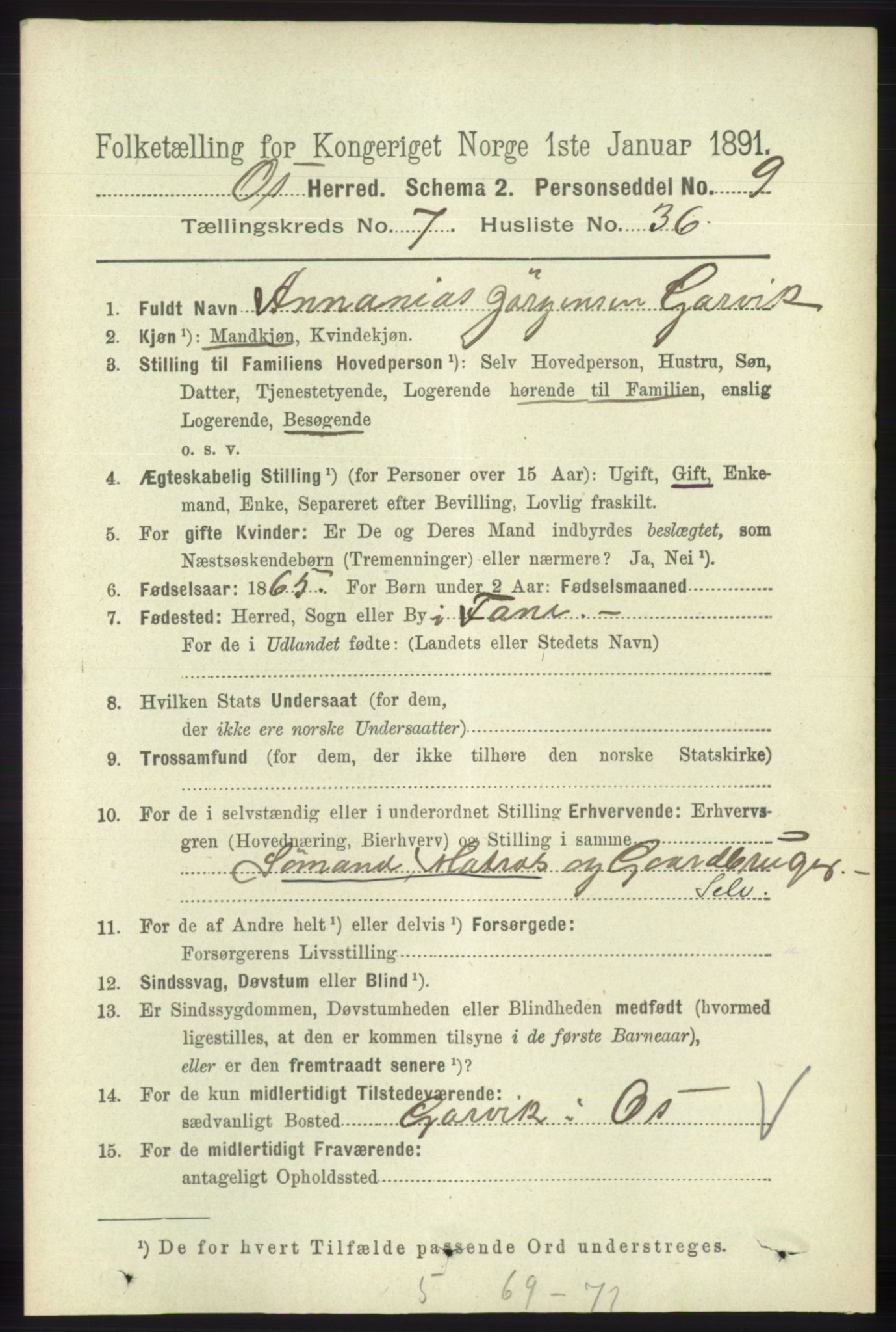 RA, 1891 census for 1243 Os, 1891, p. 1813