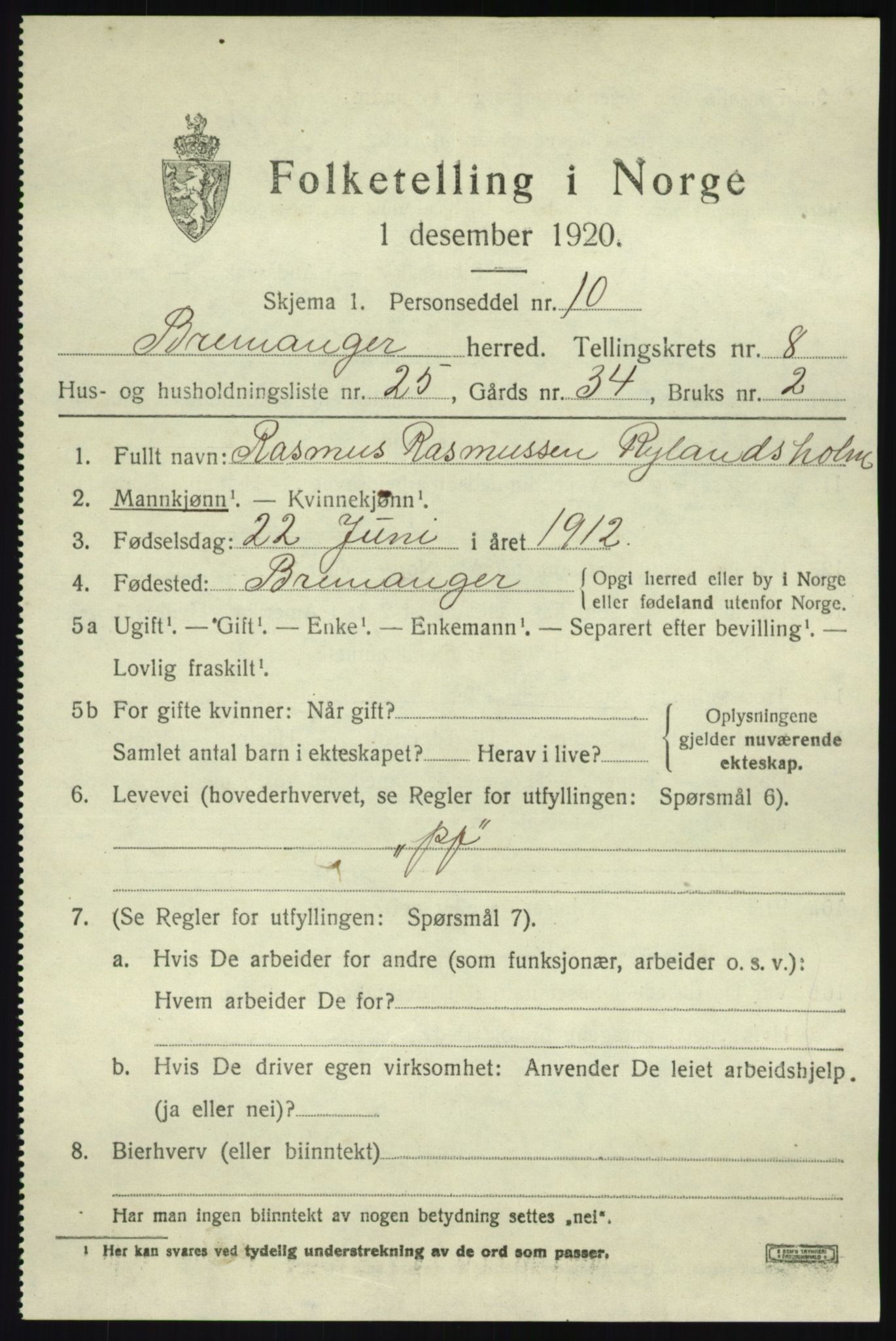 SAB, 1920 census for Bremanger, 1920, p. 5118