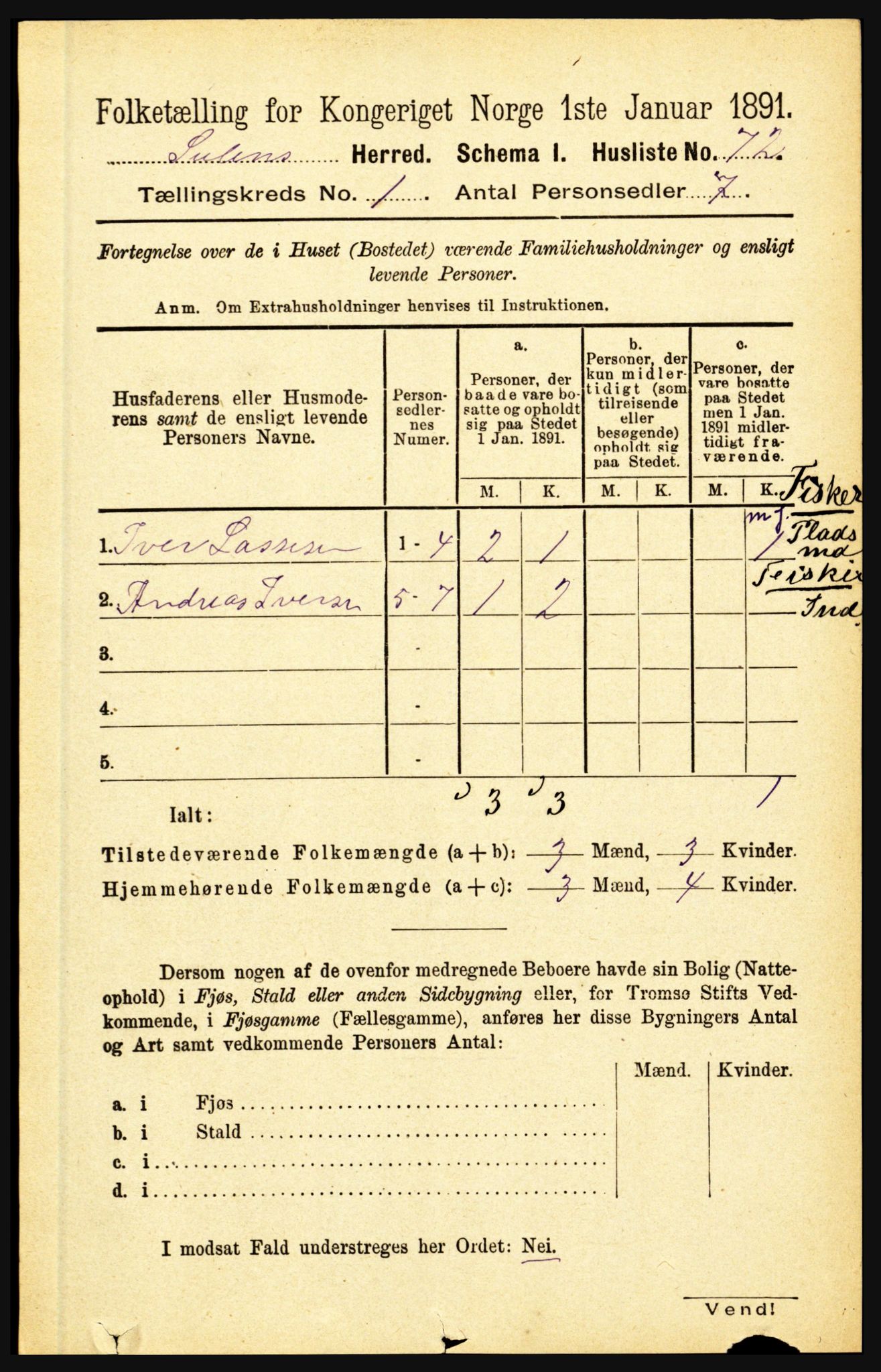 RA, 1891 census for 1412 Solund, 1891, p. 92