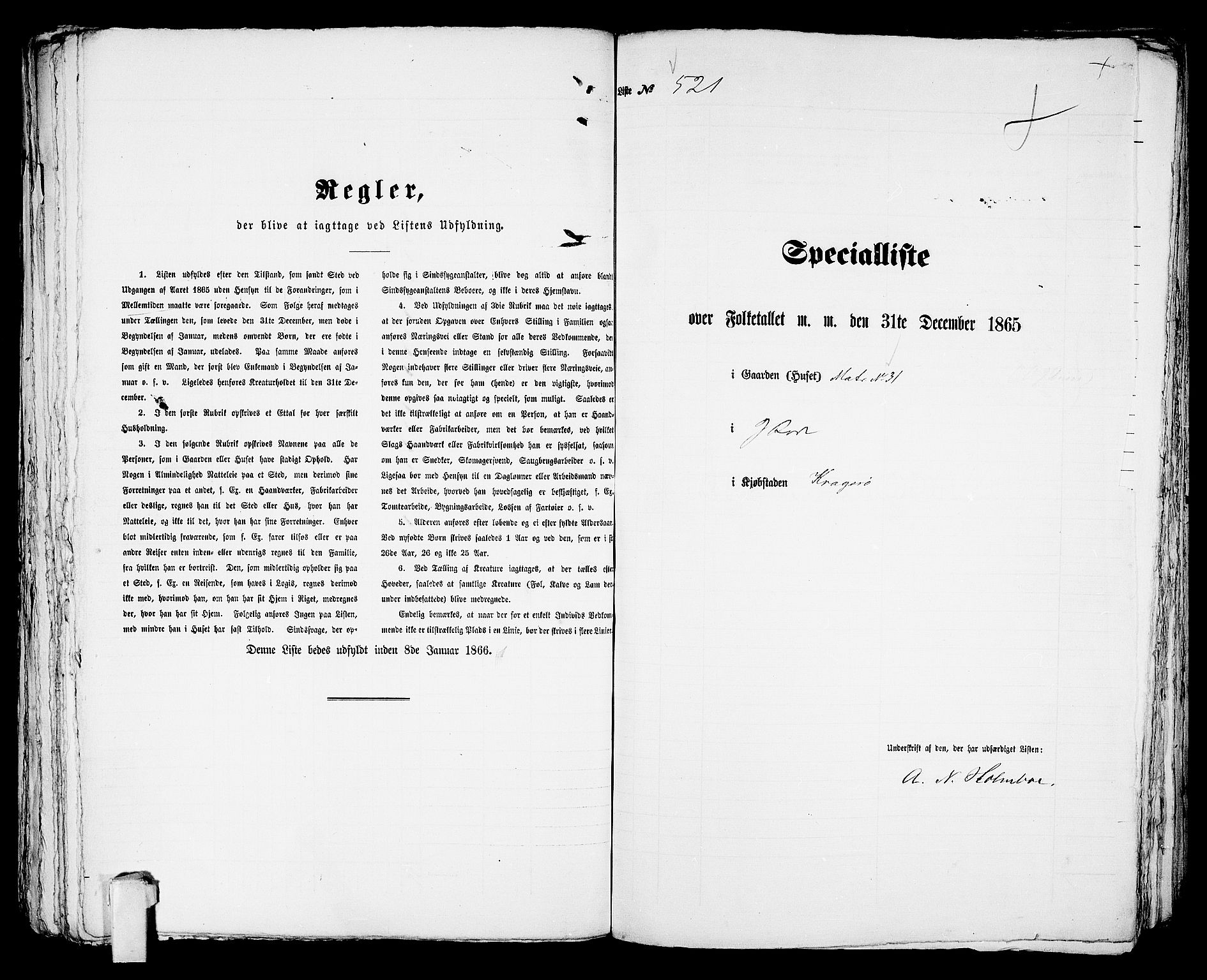 RA, 1865 census for Kragerø/Kragerø, 1865, p. 1058