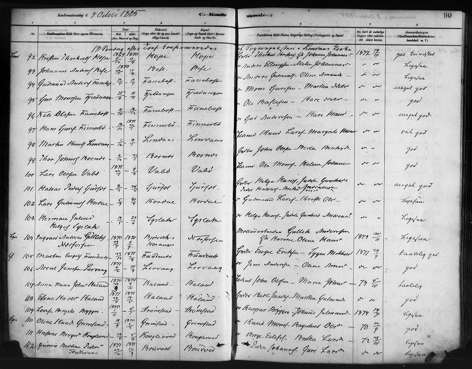 Lindås Sokneprestembete, SAB/A-76701/H/Haa: Parish register (official) no. A 19, 1878-1912, p. 90