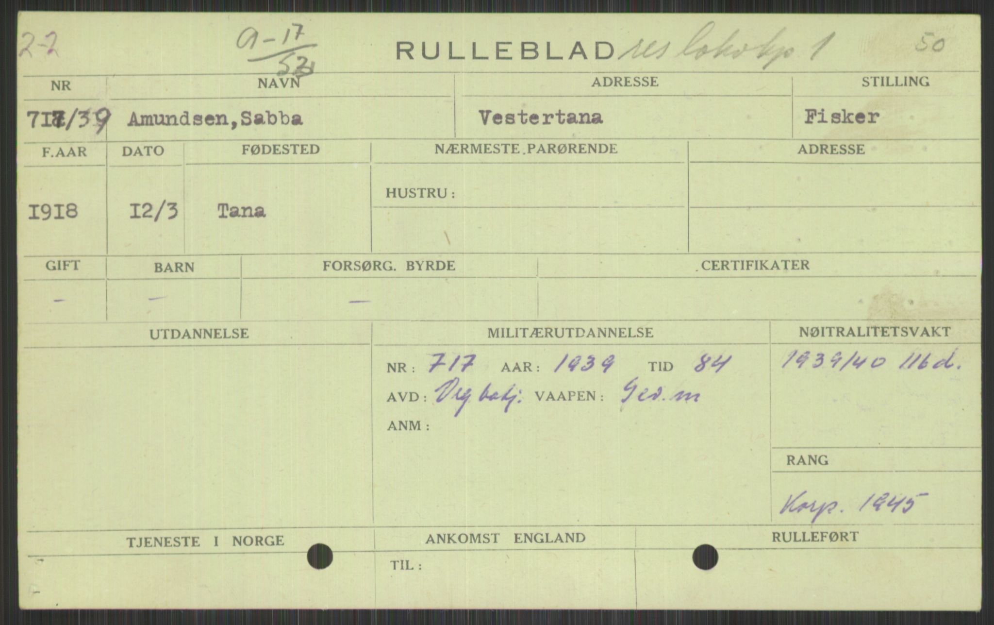 Forsvaret, Varanger bataljon, AV/RA-RAFA-2258/1/D/L0442: Rulleblad for fødte 1918-1919, 1918-1919, p. 7