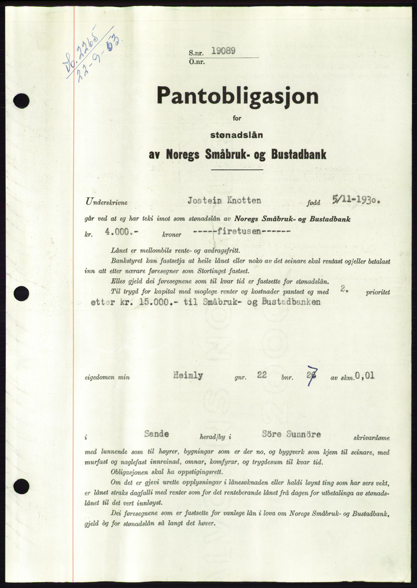 Søre Sunnmøre sorenskriveri, AV/SAT-A-4122/1/2/2C/L0124: Mortgage book no. 12B, 1953-1954, Diary no: : 2265/1953
