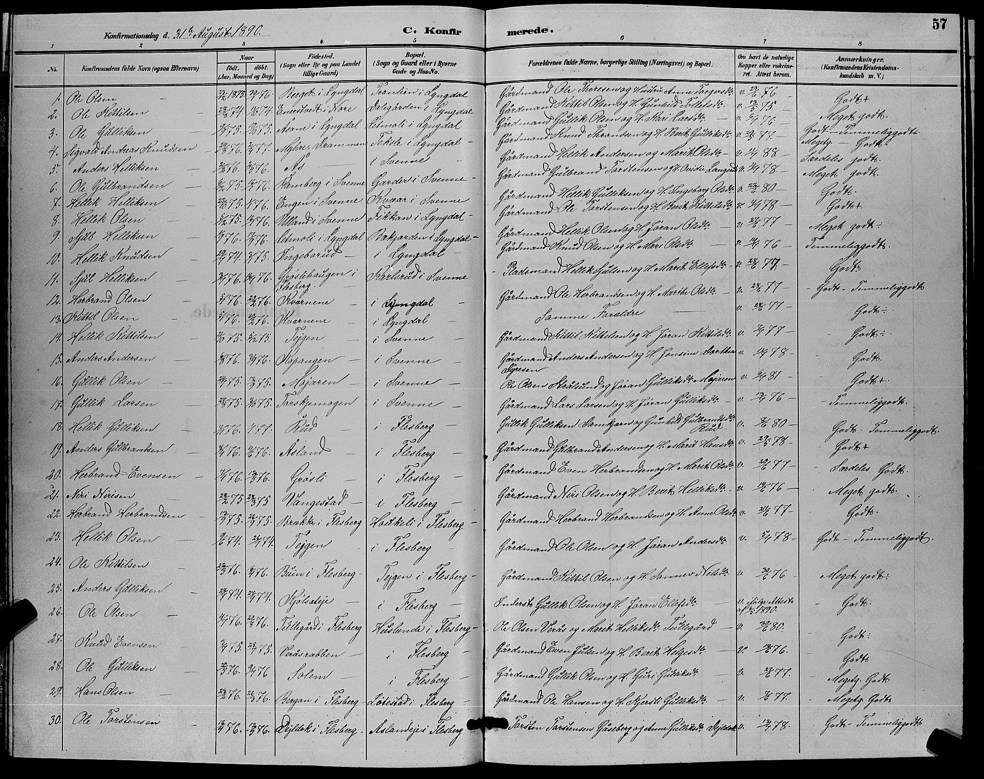 Flesberg kirkebøker, SAKO/A-18/G/Ga/L0004: Parish register (copy) no. I 4 /1, 1890-1898, p. 57