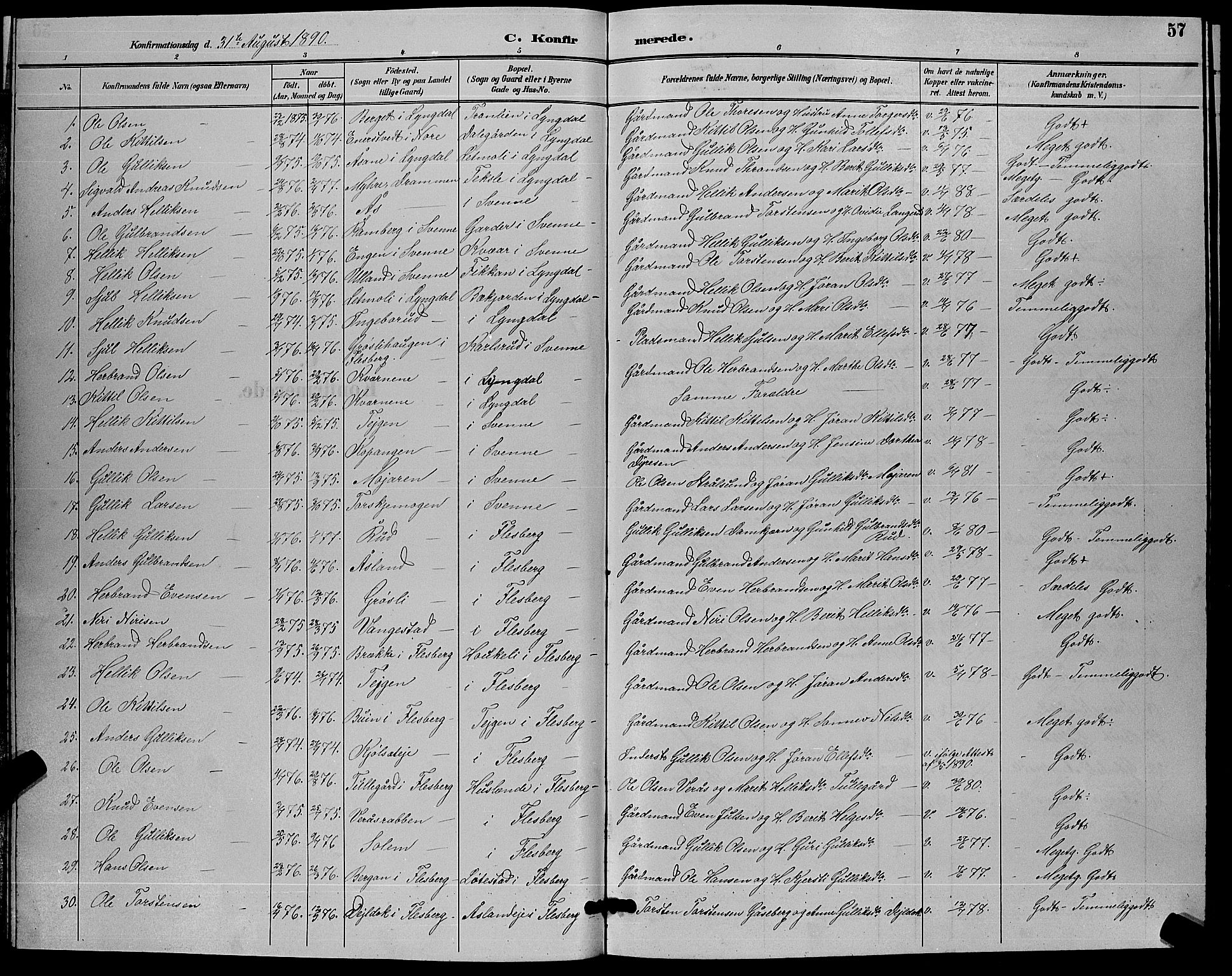 Flesberg kirkebøker, AV/SAKO-A-18/G/Ga/L0004: Parish register (copy) no. I 4 /1, 1890-1898, p. 57