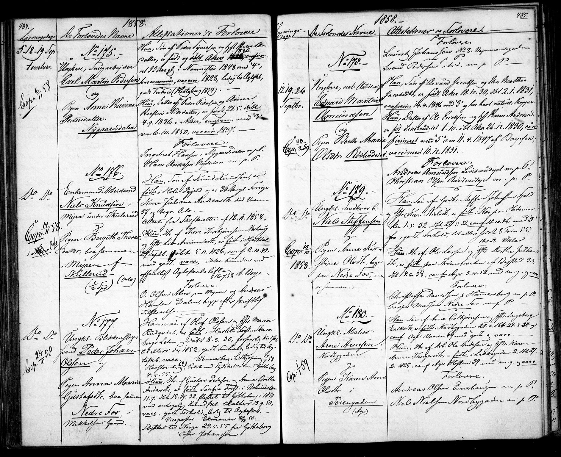Aker prestekontor kirkebøker, SAO/A-10861/H/L0005: Banns register no. 5, 1853-1864, p. 484-485
