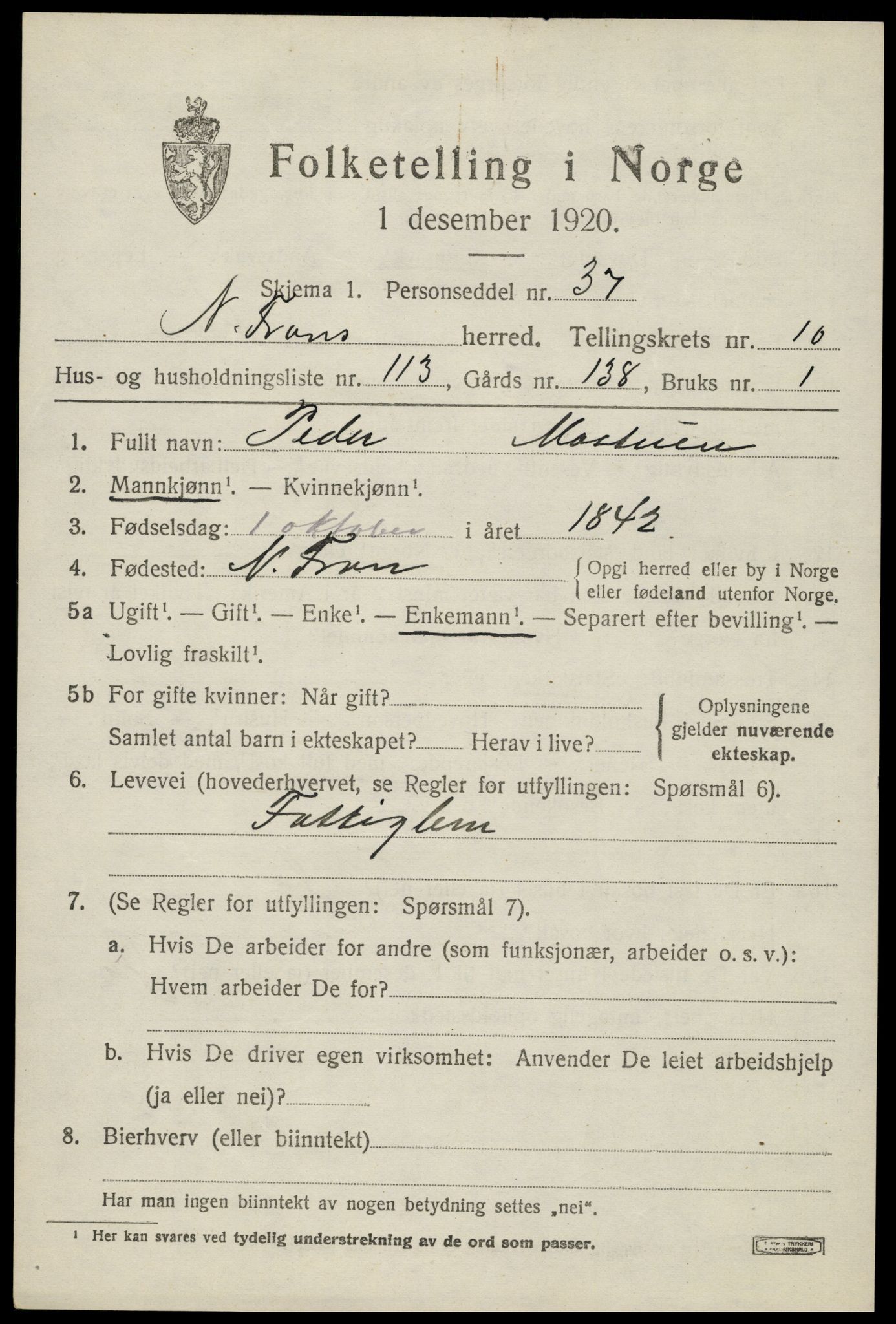 SAH, 1920 census for Nord-Fron, 1920, p. 9372