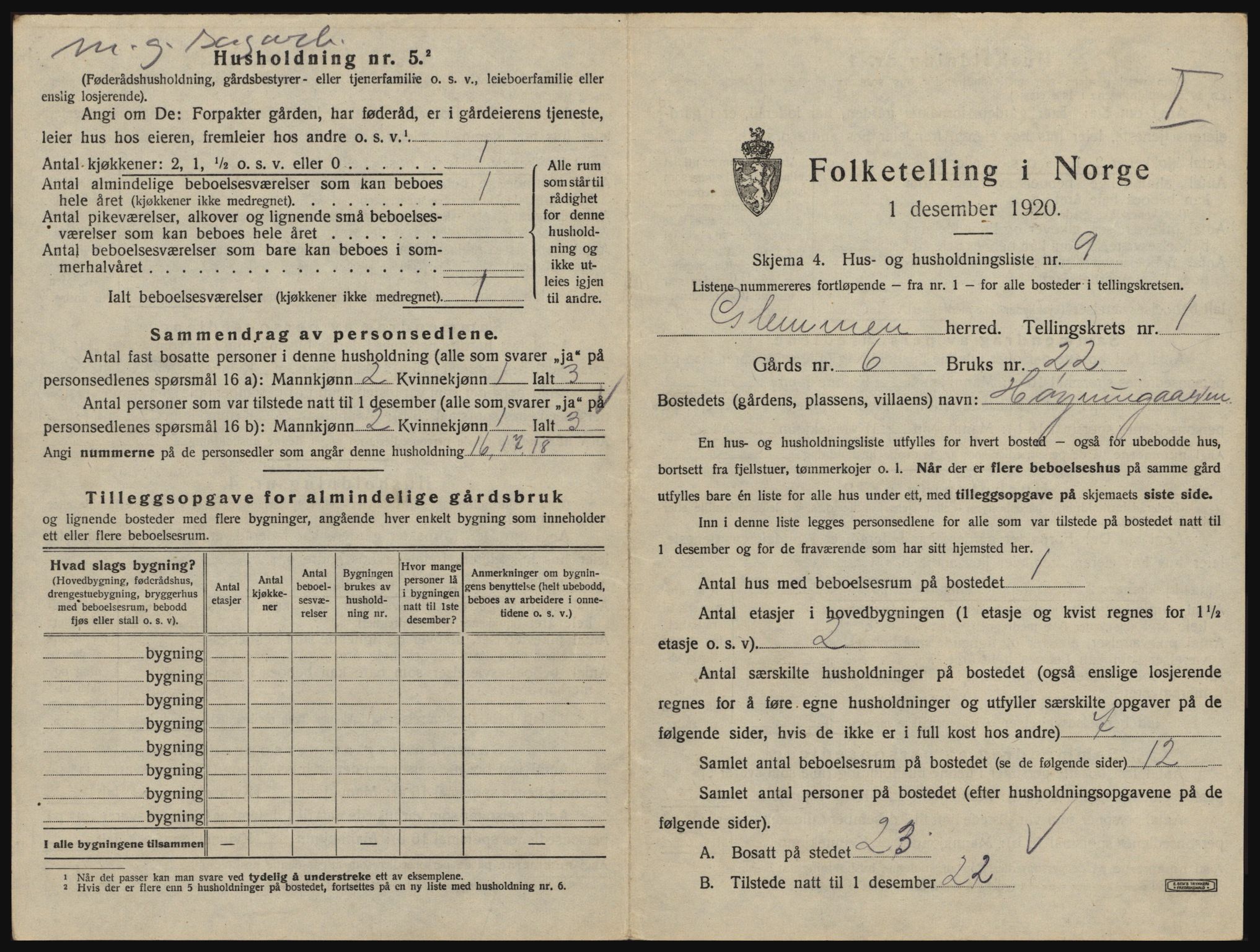 SAO, 1920 census for Glemmen, 1920, p. 75