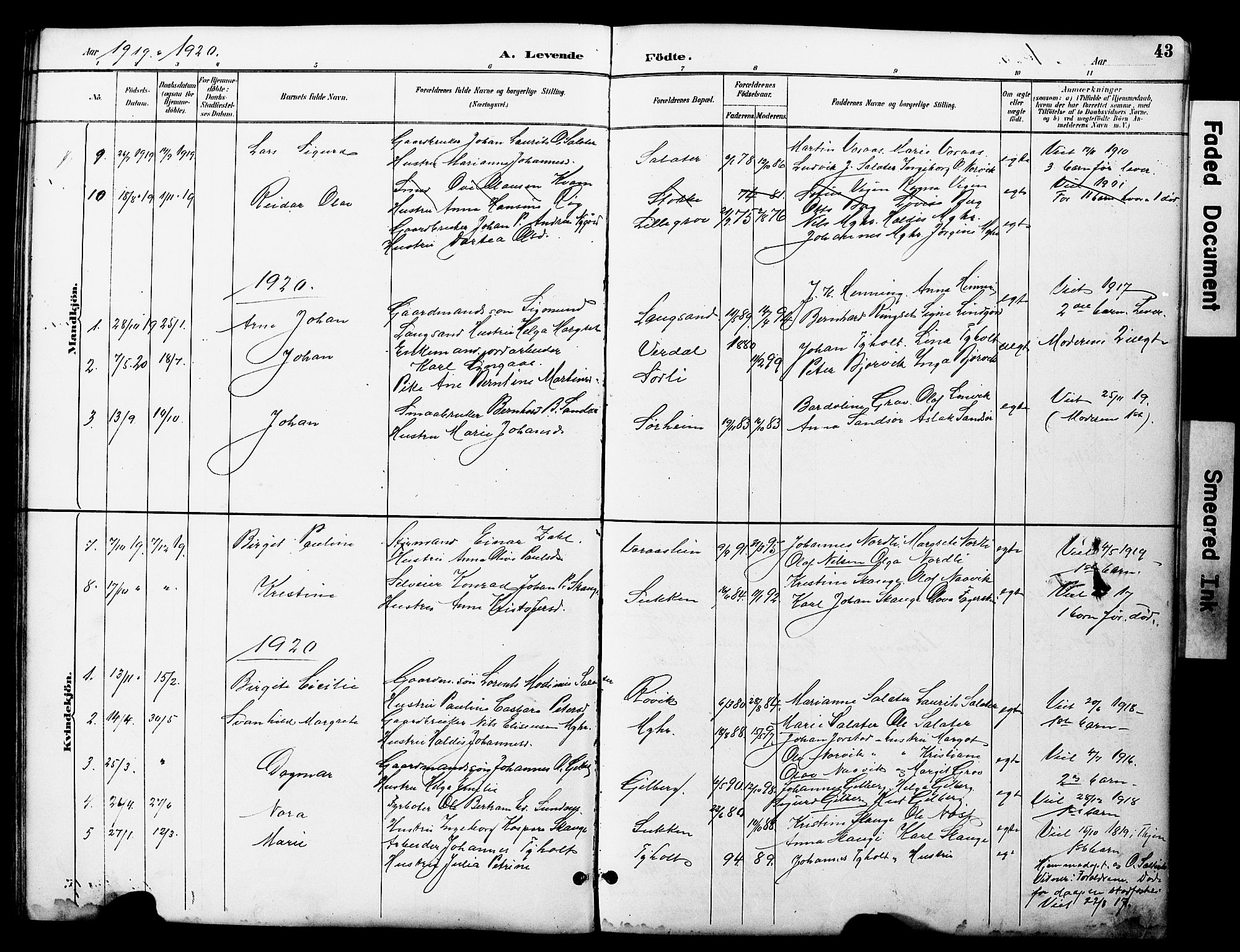 Ministerialprotokoller, klokkerbøker og fødselsregistre - Nord-Trøndelag, AV/SAT-A-1458/722/L0226: Parish register (copy) no. 722C02, 1889-1927, p. 43