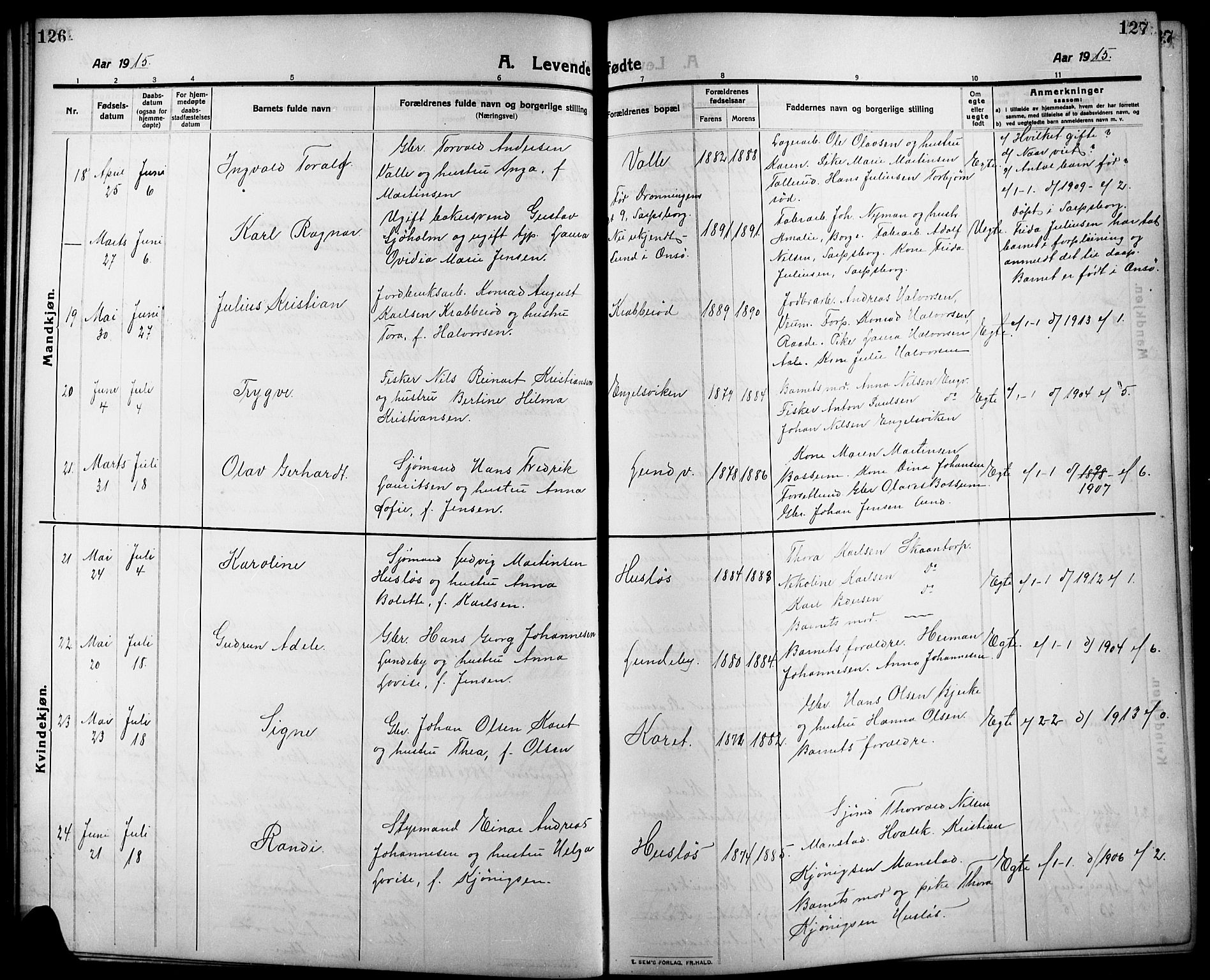 Onsøy prestekontor Kirkebøker, AV/SAO-A-10914/G/Ga/L0003: Parish register (copy) no. I 3, 1910-1926, p. 126-127