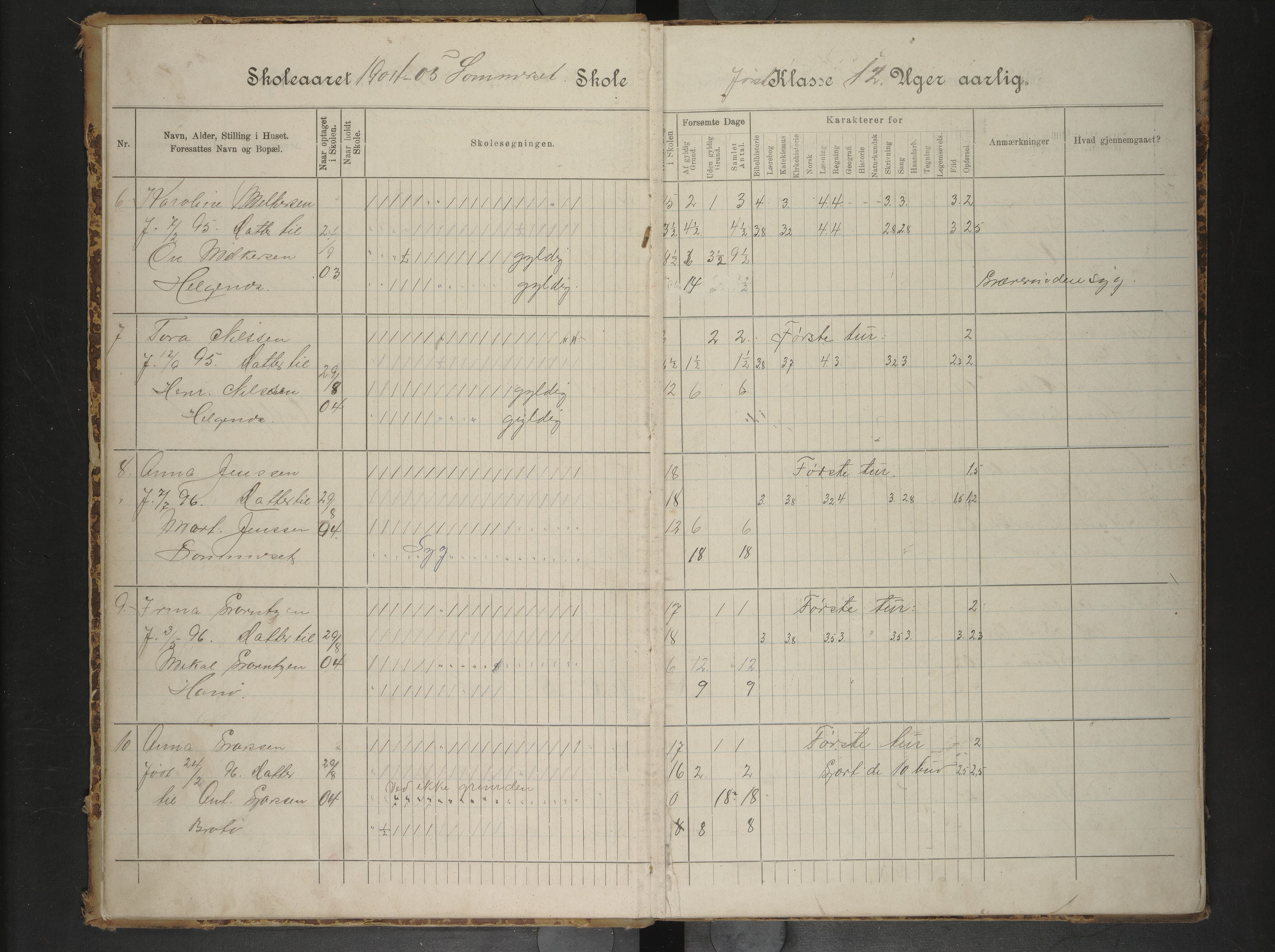 Hadsel kommune. Raftsund skoledistrikt, AIN/K-18660.510.35/F/L0009: Skoleprotokoll Sommerset skole, 1903-1909