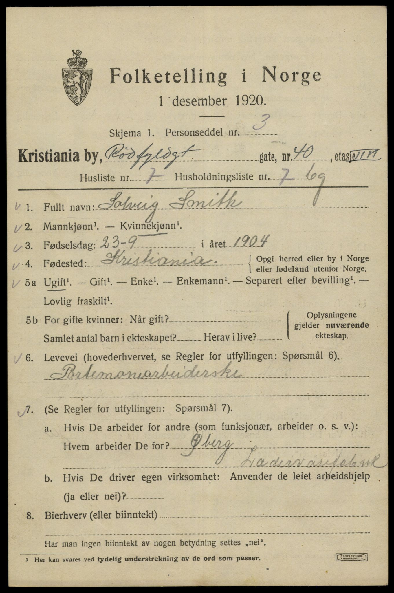 SAO, 1920 census for Kristiania, 1920, p. 476885