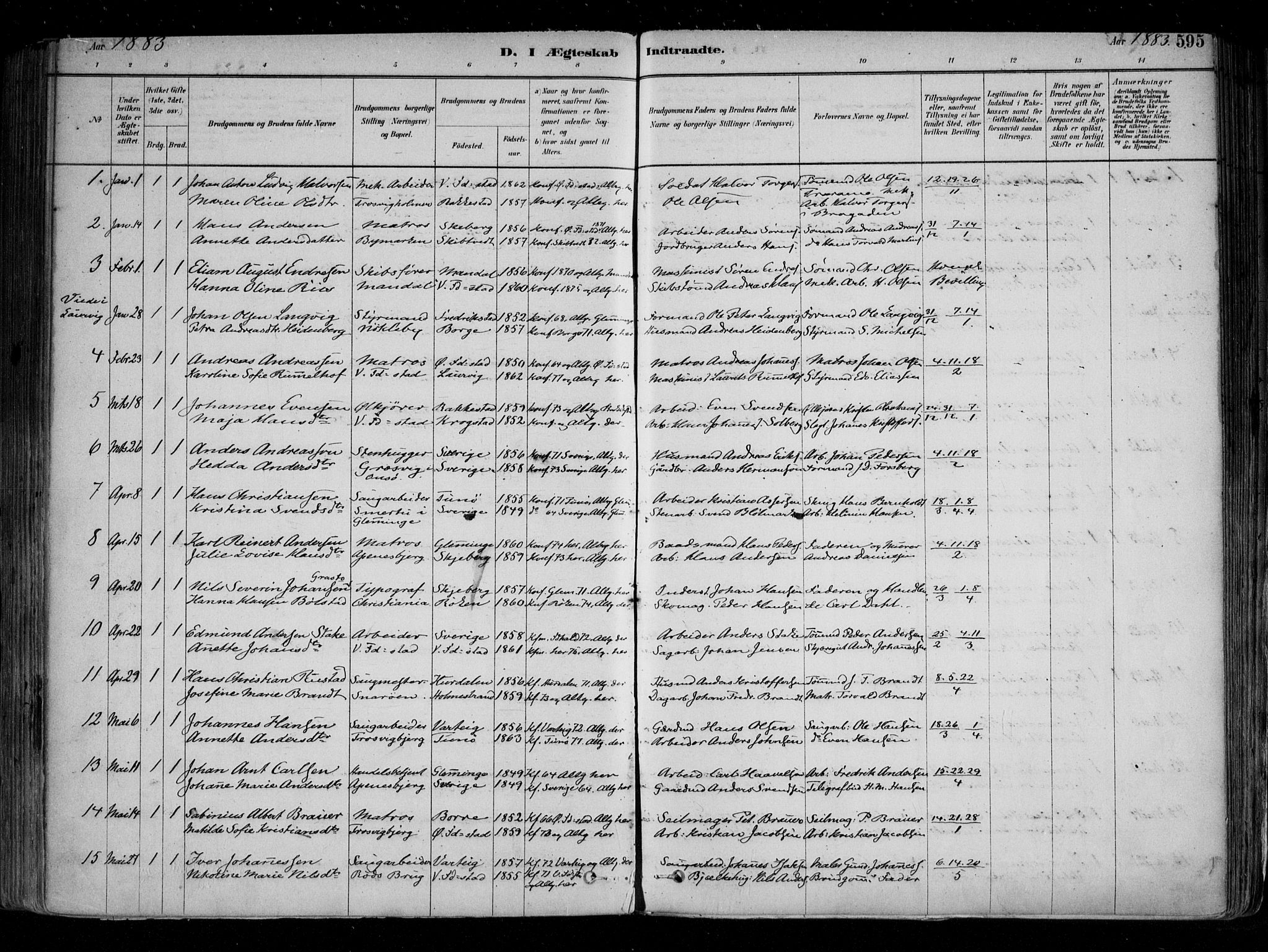 Fredrikstad domkirkes prestekontor Kirkebøker, SAO/A-10906/F/Fa/L0004: Parish register (official) no. 4, 1878-1907, p. 595