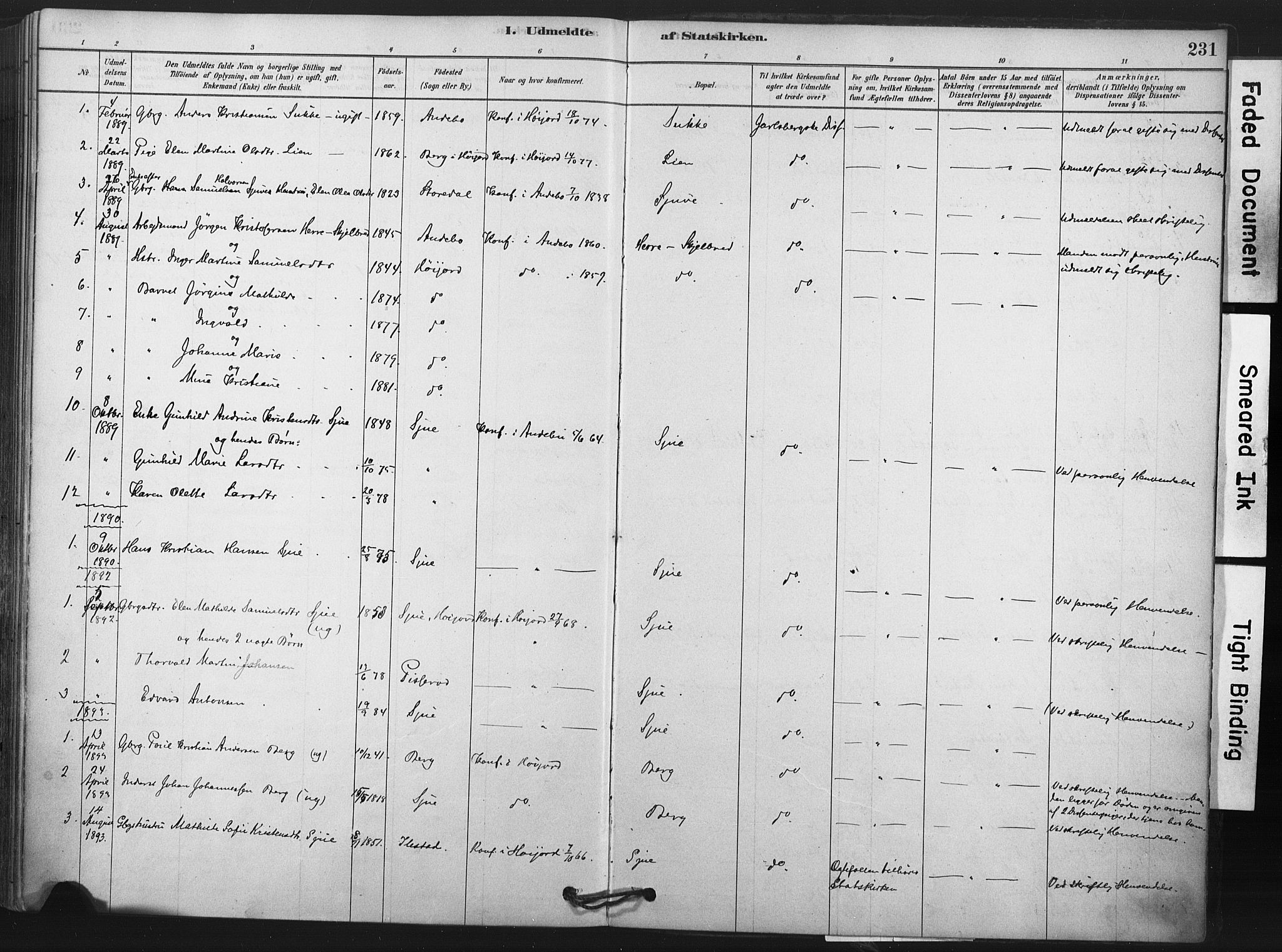 Andebu kirkebøker, AV/SAKO-A-336/F/Fa/L0009: Parish register (official) no. 9, 1878-1909, p. 231