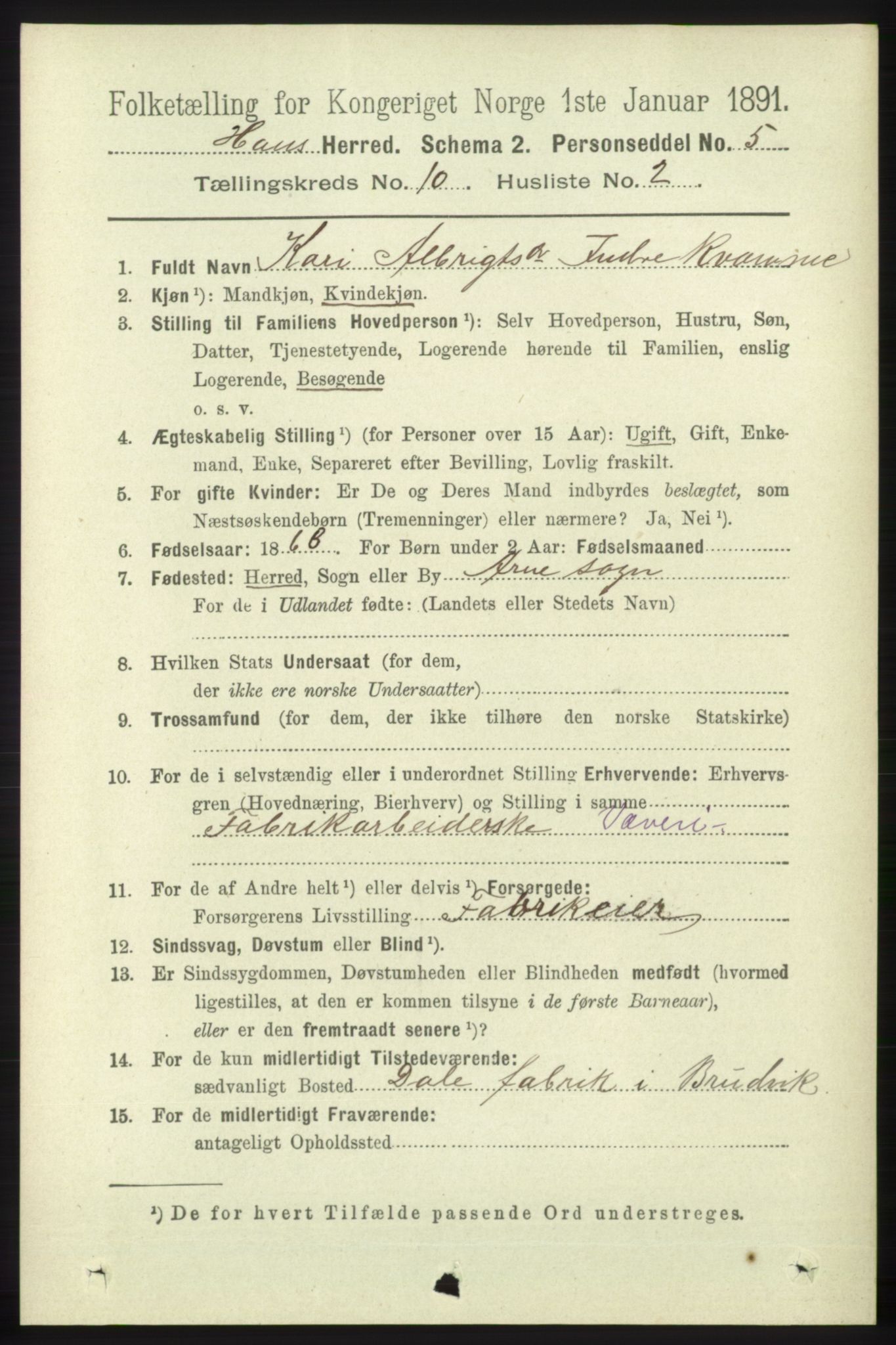 RA, 1891 census for 1250 Haus, 1891, p. 4115