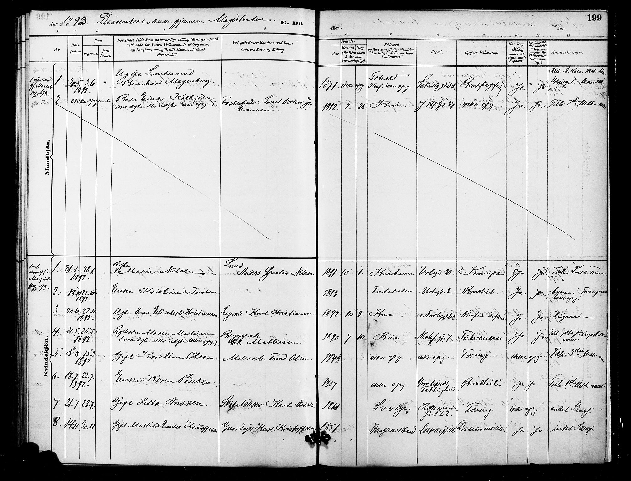 Grønland prestekontor Kirkebøker, SAO/A-10848/F/Fa/L0010: Parish register (official) no. 10, 1891-1898, p. 199