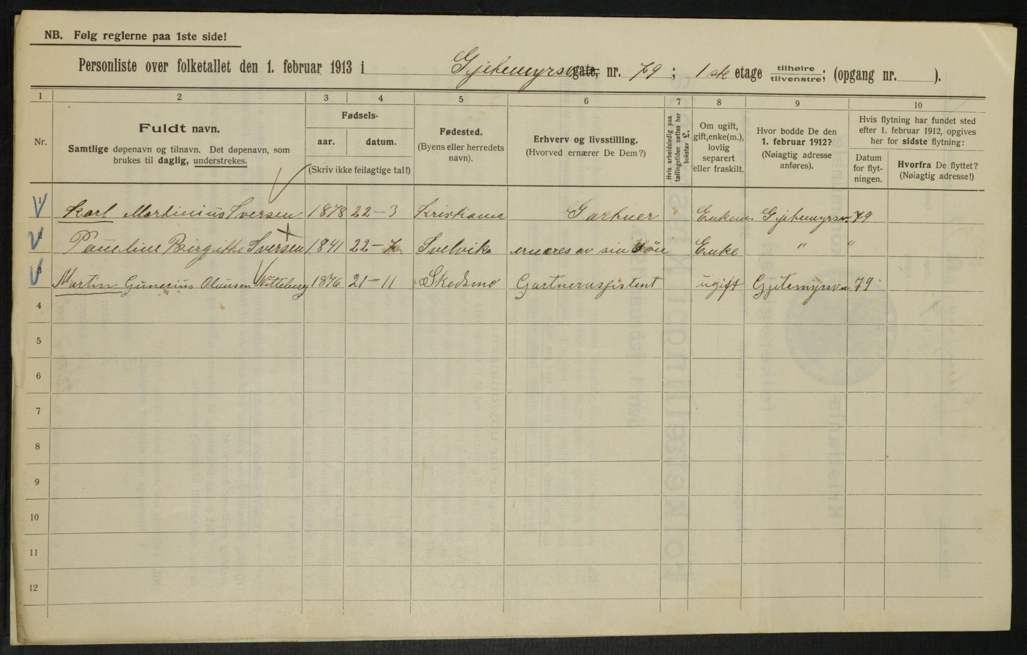 OBA, Municipal Census 1913 for Kristiania, 1913, p. 29167