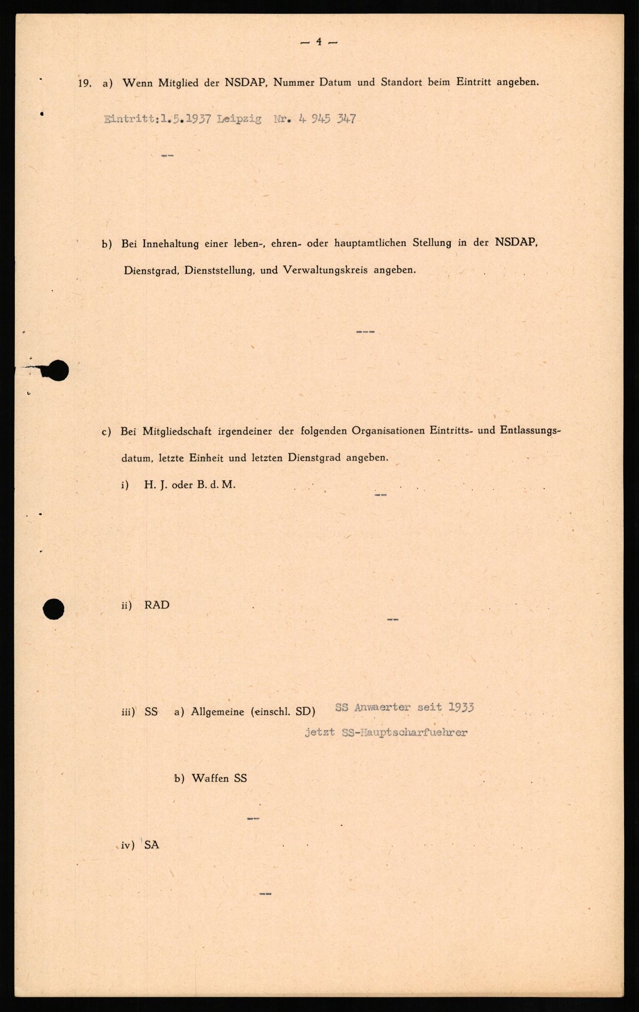 Forsvaret, Forsvarets overkommando II, RA/RAFA-3915/D/Db/L0014: CI Questionaires. Tyske okkupasjonsstyrker i Norge. Tyskere., 1945-1946, p. 351