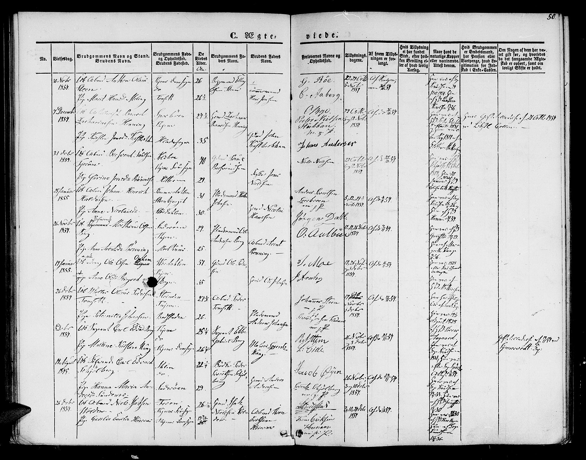 Ministerialprotokoller, klokkerbøker og fødselsregistre - Sør-Trøndelag, AV/SAT-A-1456/602/L0111: Parish register (official) no. 602A09, 1844-1867, p. 50