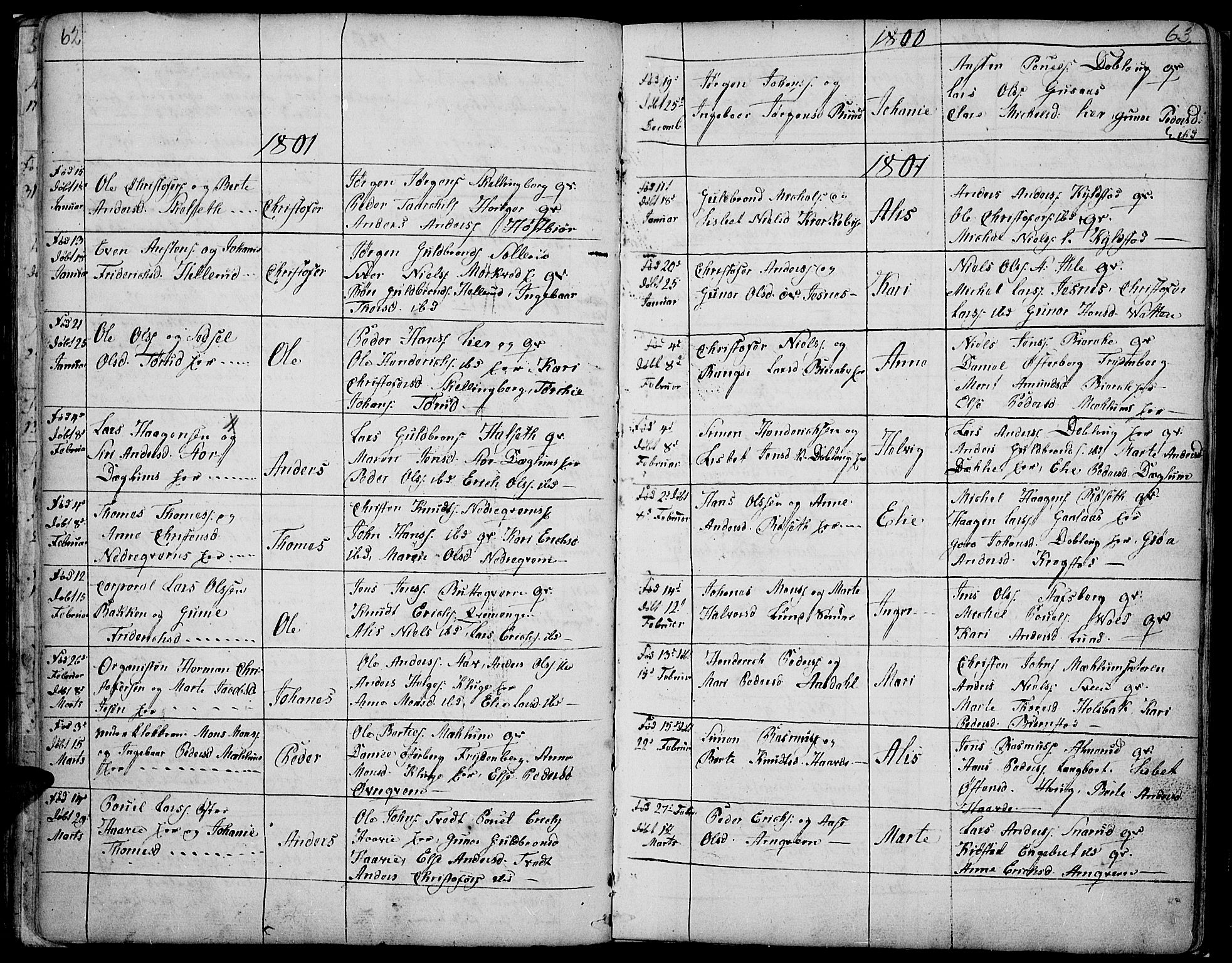 Vang prestekontor, Hedmark, SAH/PREST-008/H/Ha/Haa/L0002B: Parish register (official) no. 2B, 1789-1810, p. 62-63