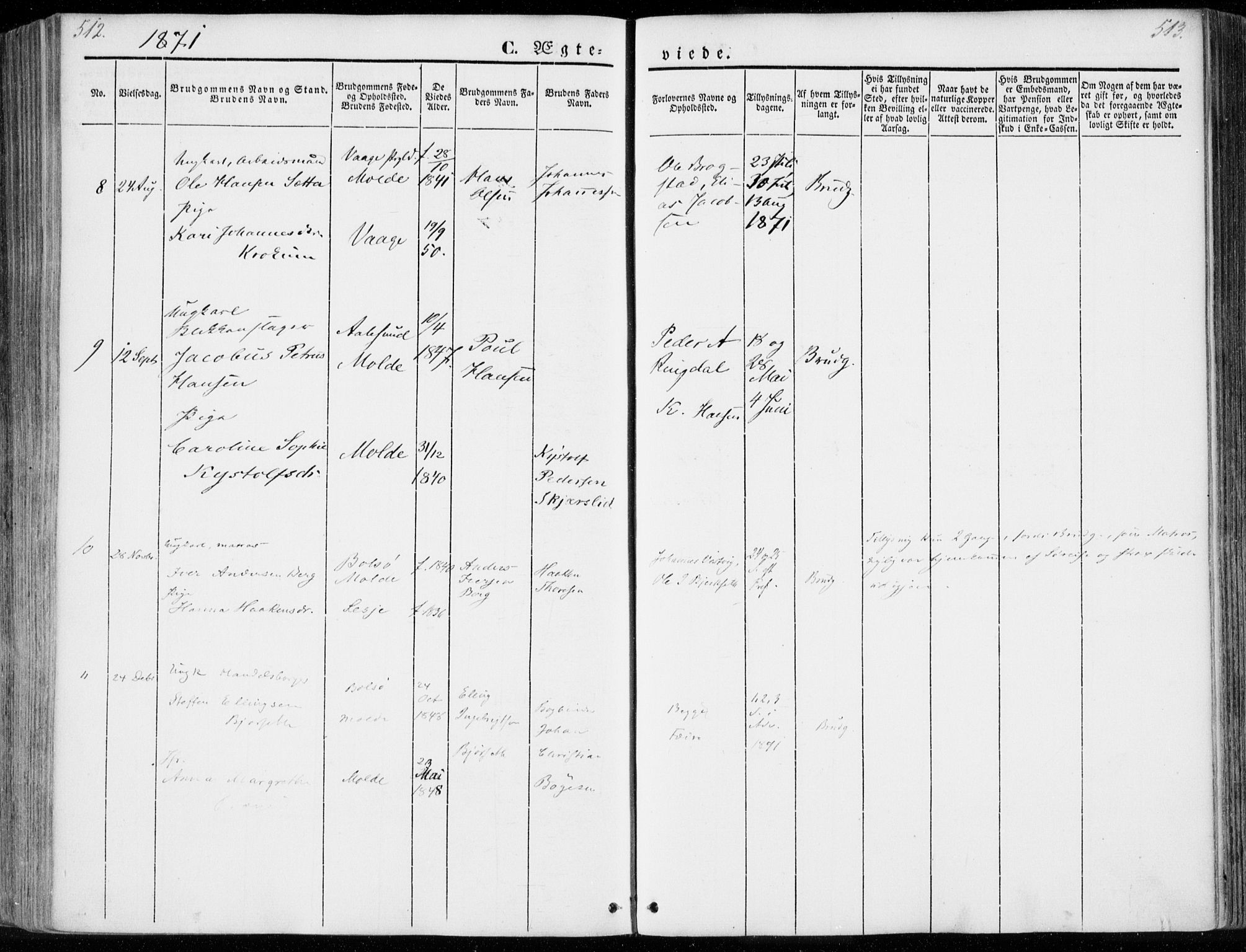 Ministerialprotokoller, klokkerbøker og fødselsregistre - Møre og Romsdal, SAT/A-1454/558/L0689: Parish register (official) no. 558A03, 1843-1872, p. 512-513