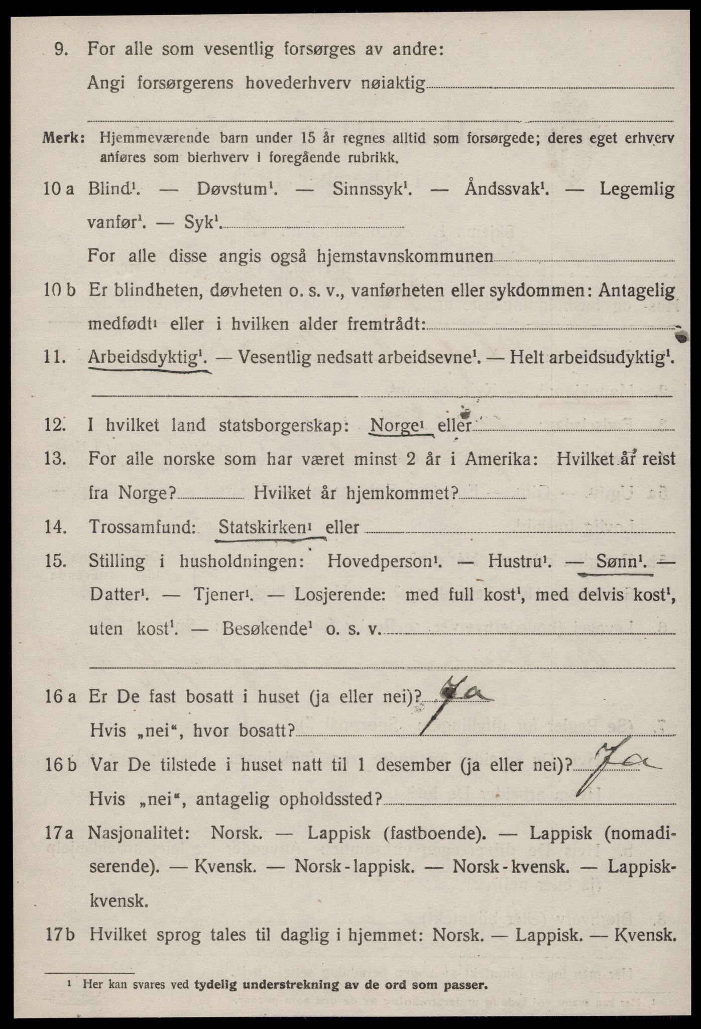 SAT, 1920 census for Ørland, 1920, p. 1926