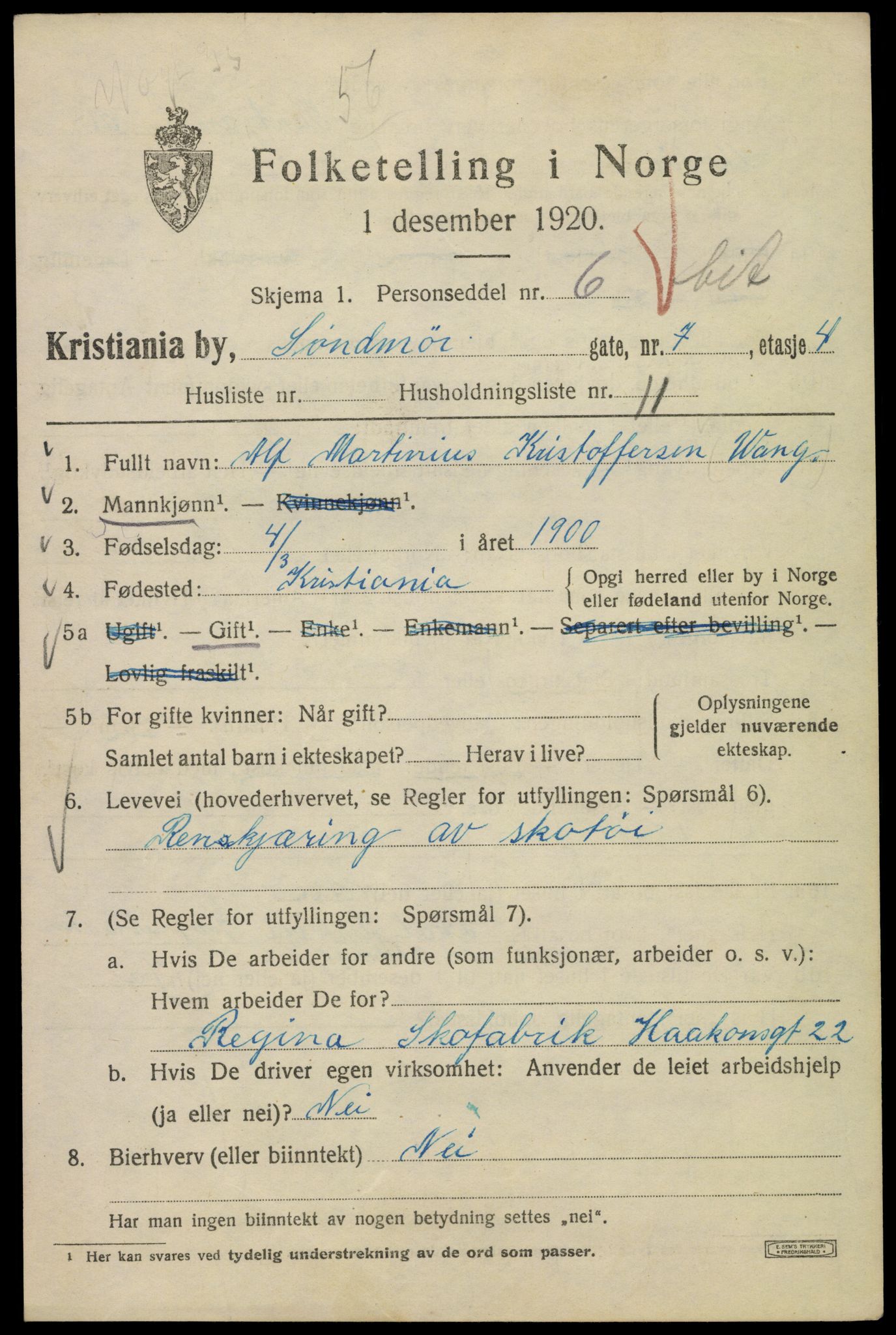 SAO, 1920 census for Kristiania, 1920, p. 561725