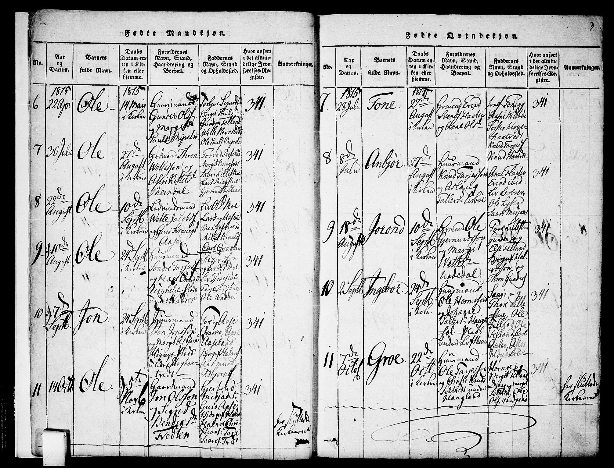 Mo kirkebøker, SAKO/A-286/F/Fa/L0004: Parish register (official) no. I 4, 1814-1844, p. 3
