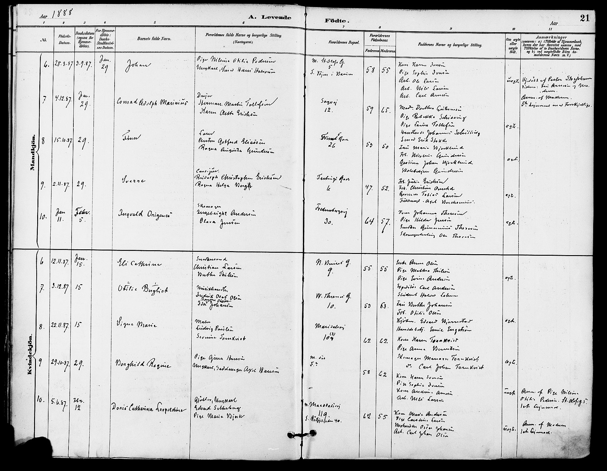 Gamle Aker prestekontor Kirkebøker, AV/SAO-A-10617a/F/L0008: Parish register (official) no. 8, 1887-1896, p. 21